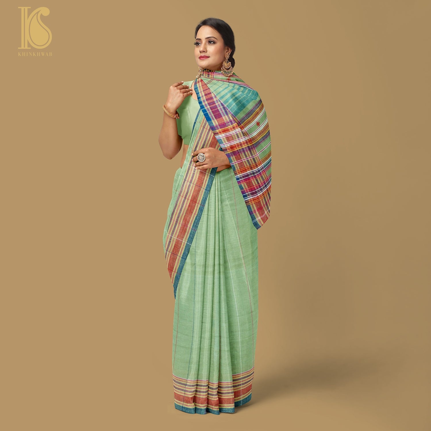Sprout Green Pure Kala Cotton Handwoven Bhujodi Saree - Khinkhwab