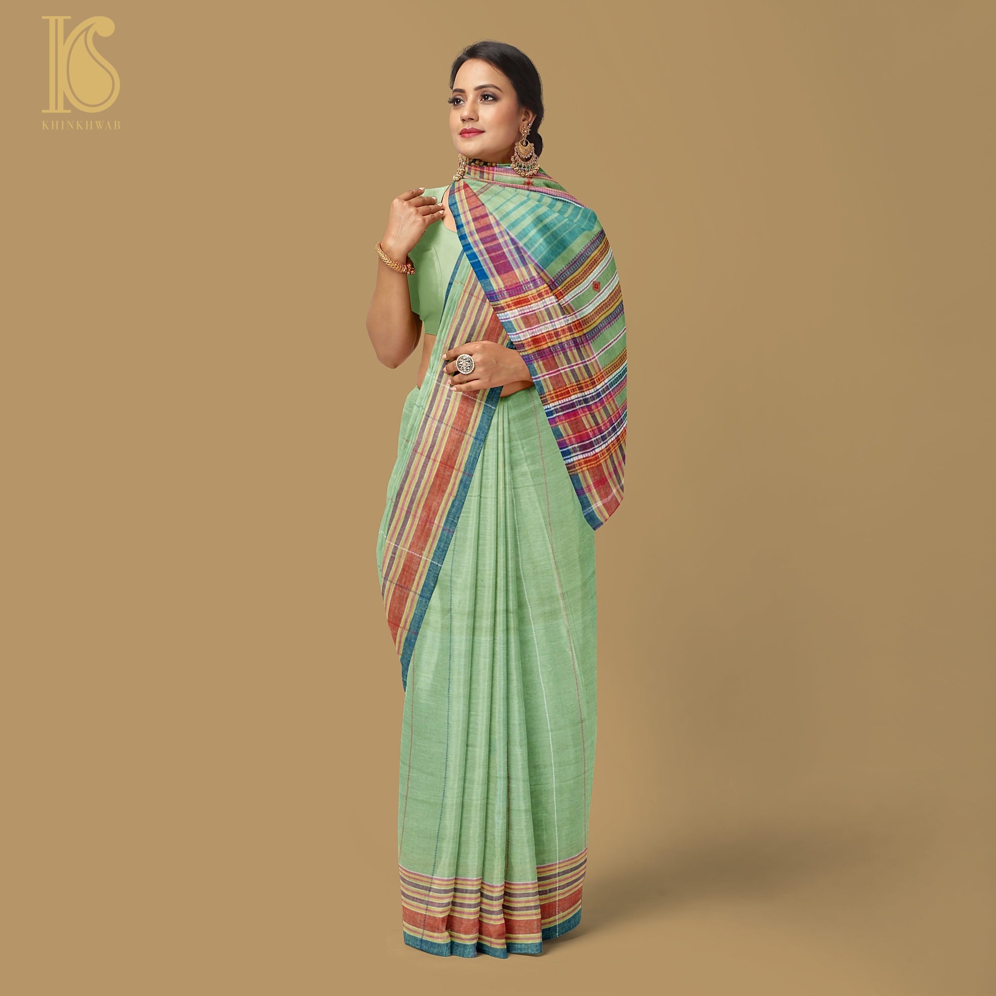 Sprout Green Pure Kala Cotton Handwoven Bhujodi Saree - Khinkhwab