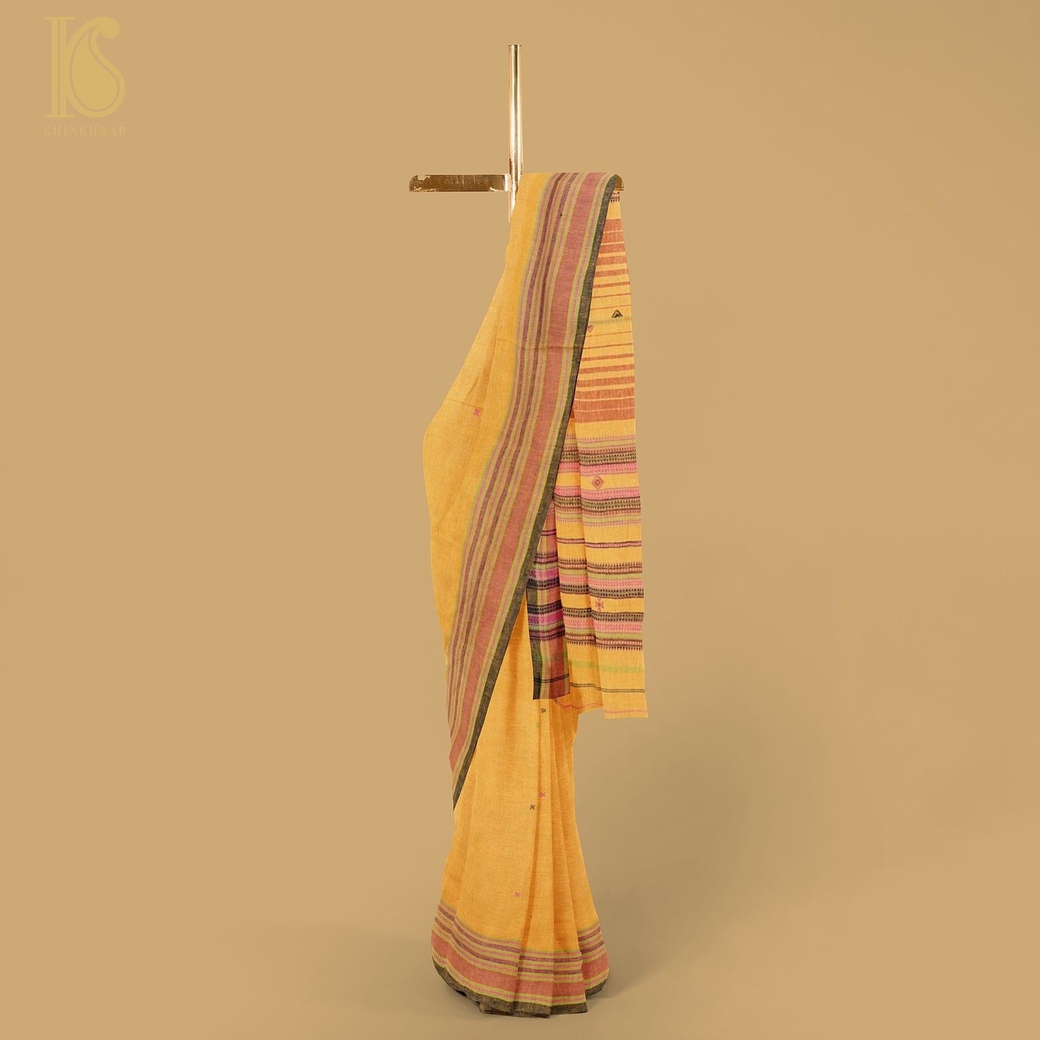 Harvest Gold Yellow Pure Kala Cotton Handwoven Bhujodi Saree - Khinkhwab