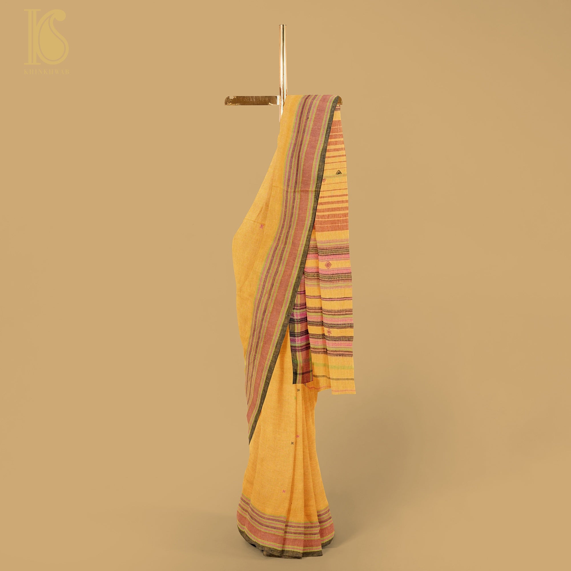 Harvest Gold Yellow Pure Kala Cotton Handwoven Bhujodi Saree - Khinkhwab