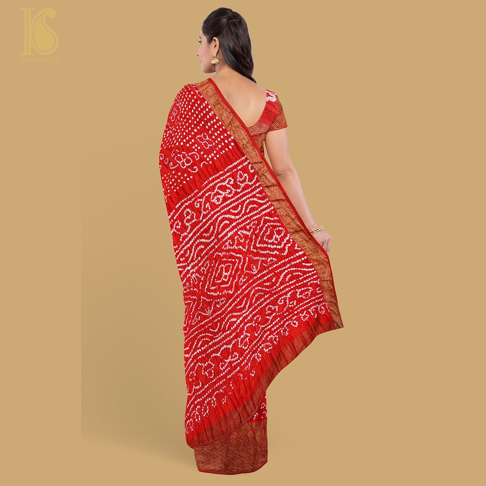 Stunning Red Cotton Linen Handwoven in Bandhini Style Saree