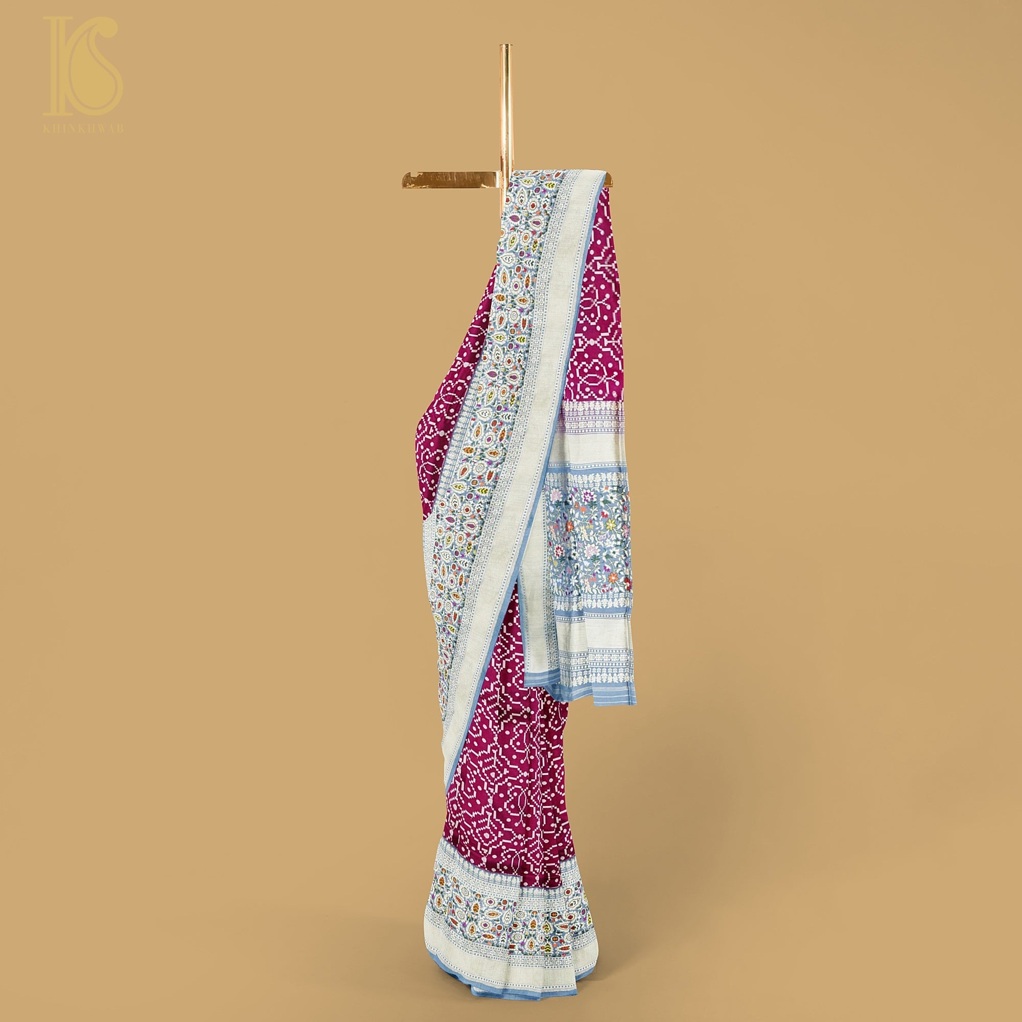 Mehroon Katan Silk Handloom Kadhiyal Brocade Banarasi Saree - Khinkhwab