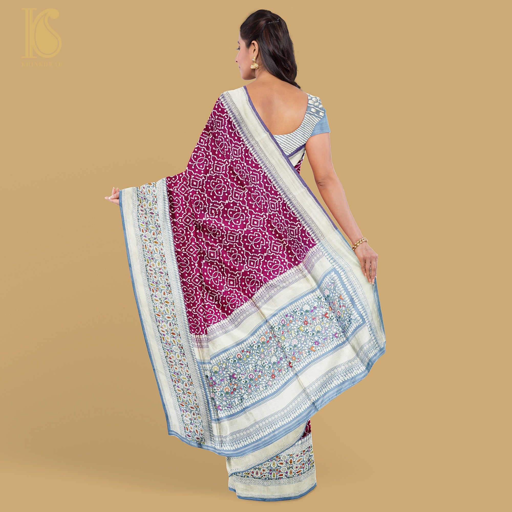 Mehroon Katan Silk Handloom Kadhiyal Brocade Banarasi Saree - Khinkhwab