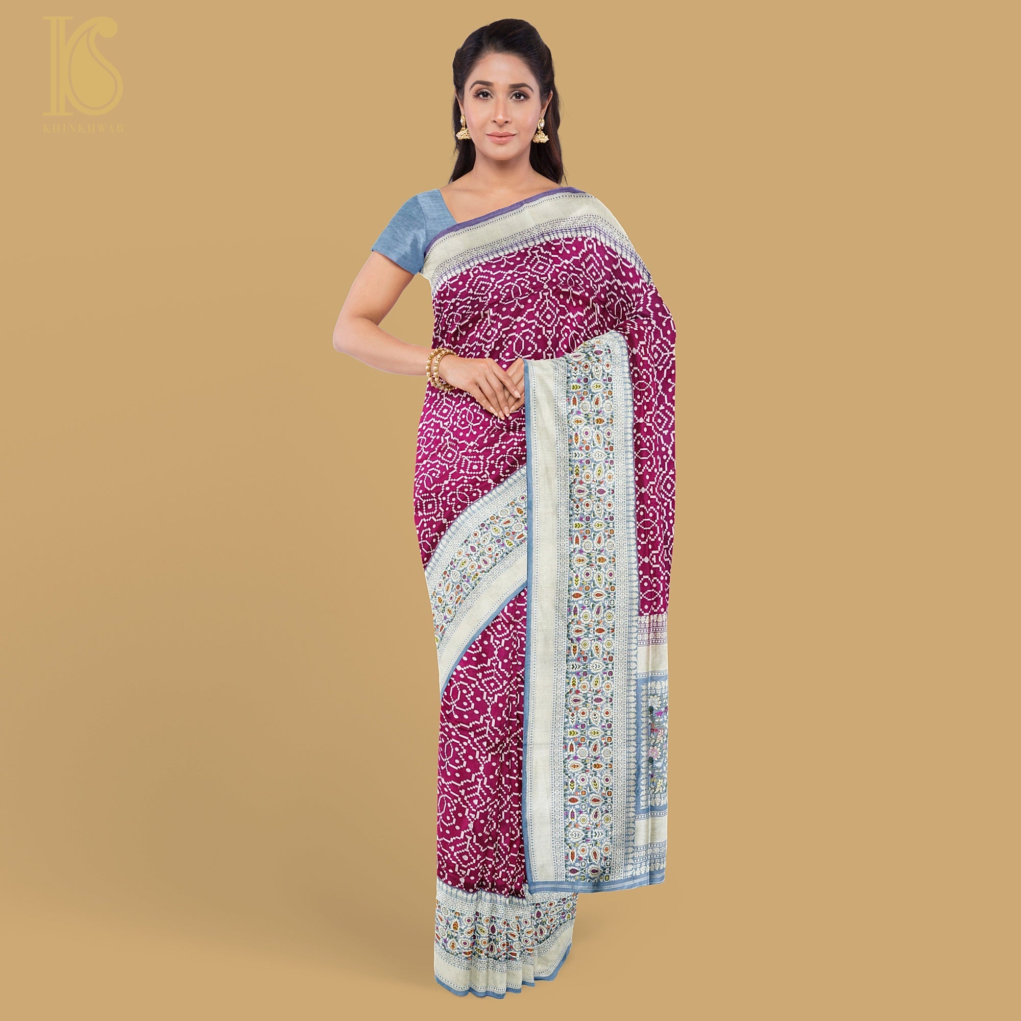 Mehroon Katan Silk Handloom Kadhiyal Brocade Banarasi Saree - Khinkhwab