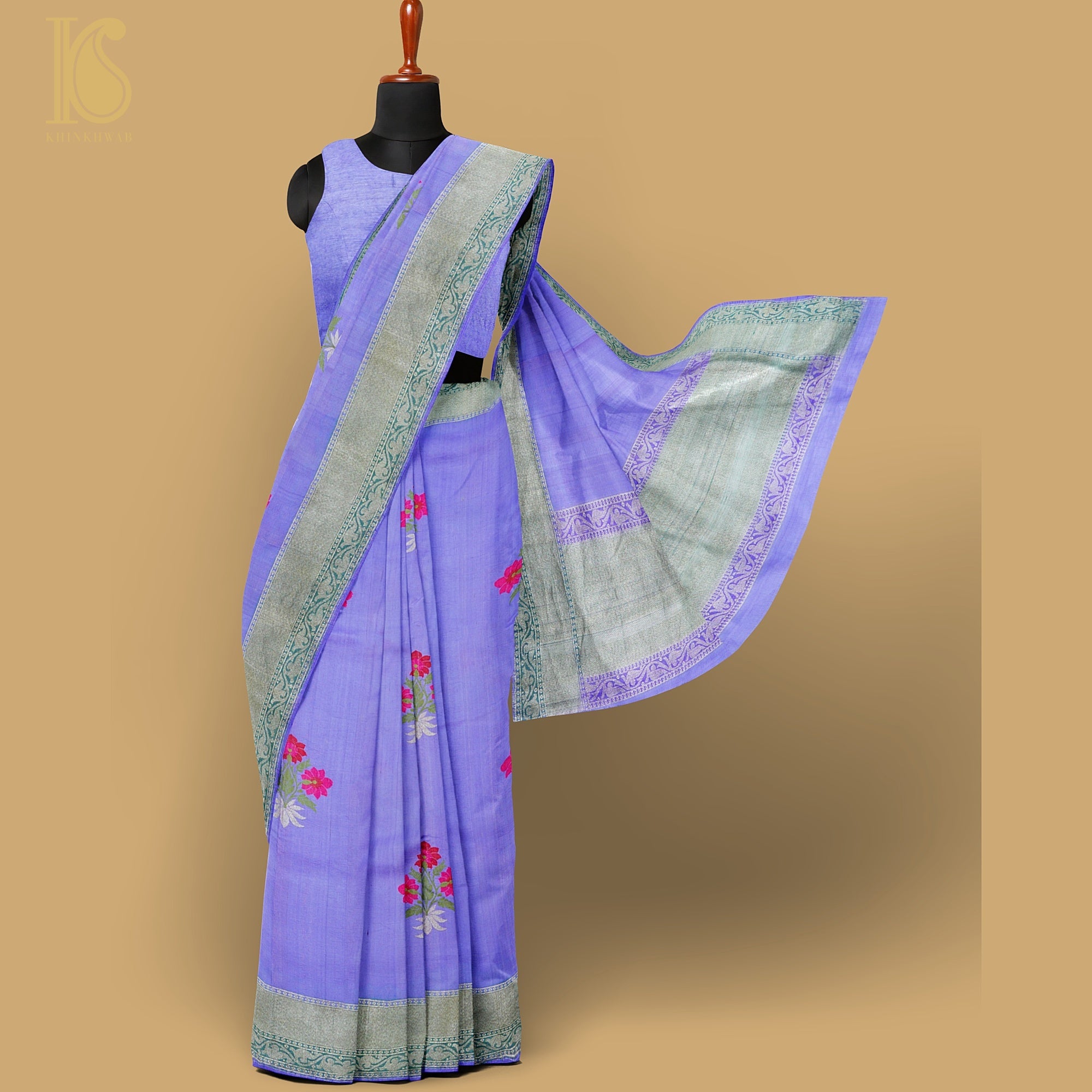 Purple Pure Tussar Georgette Silk Handwoven Kadwa Banarasi Saree - Khinkhwab