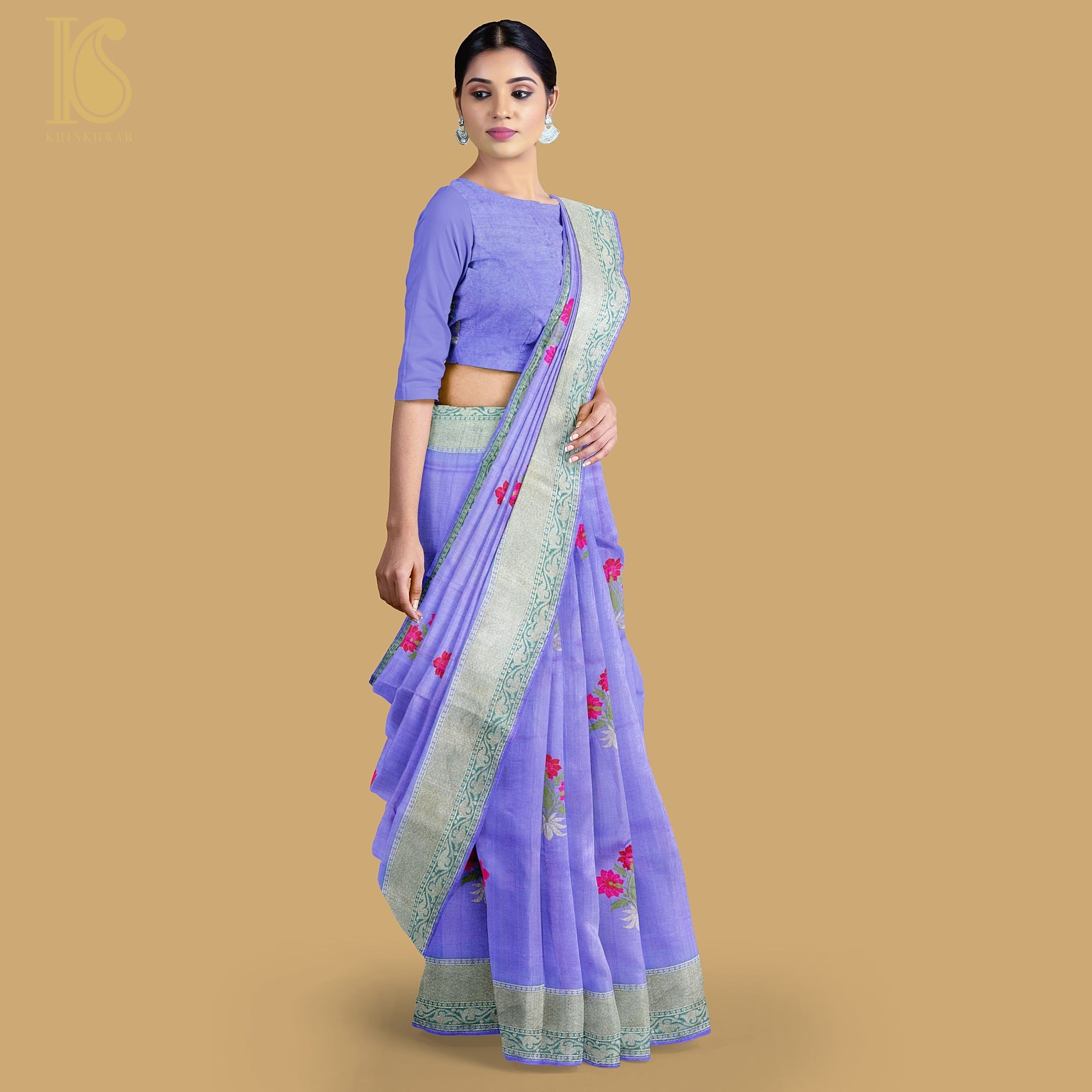 Purple Pure Tussar Georgette Silk Handwoven Kadwa Banarasi Saree - Khinkhwab