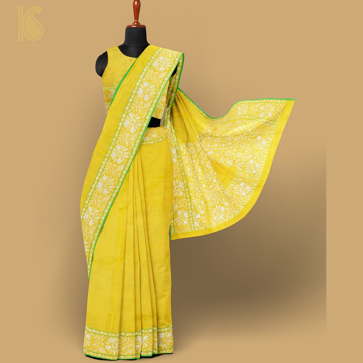 Pitambari Pure Cotton Real Silver Zari Handloom Banarasi Ektara Saree - Khinkhwab