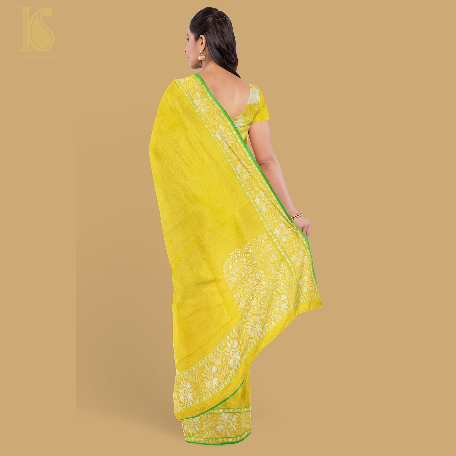 Pitambari Pure Cotton Real Silver Zari Handloom Banarasi Ektara Saree - Khinkhwab