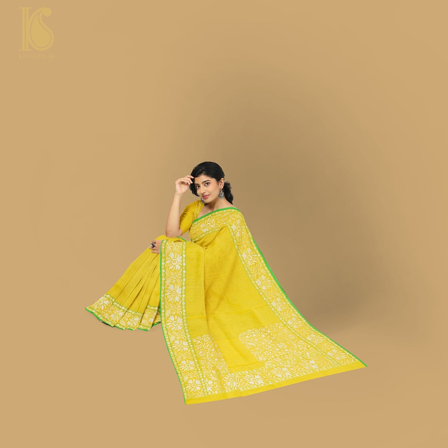 Pitambari Pure Cotton Real Silver Zari Handloom Banarasi Ektara Saree - Khinkhwab