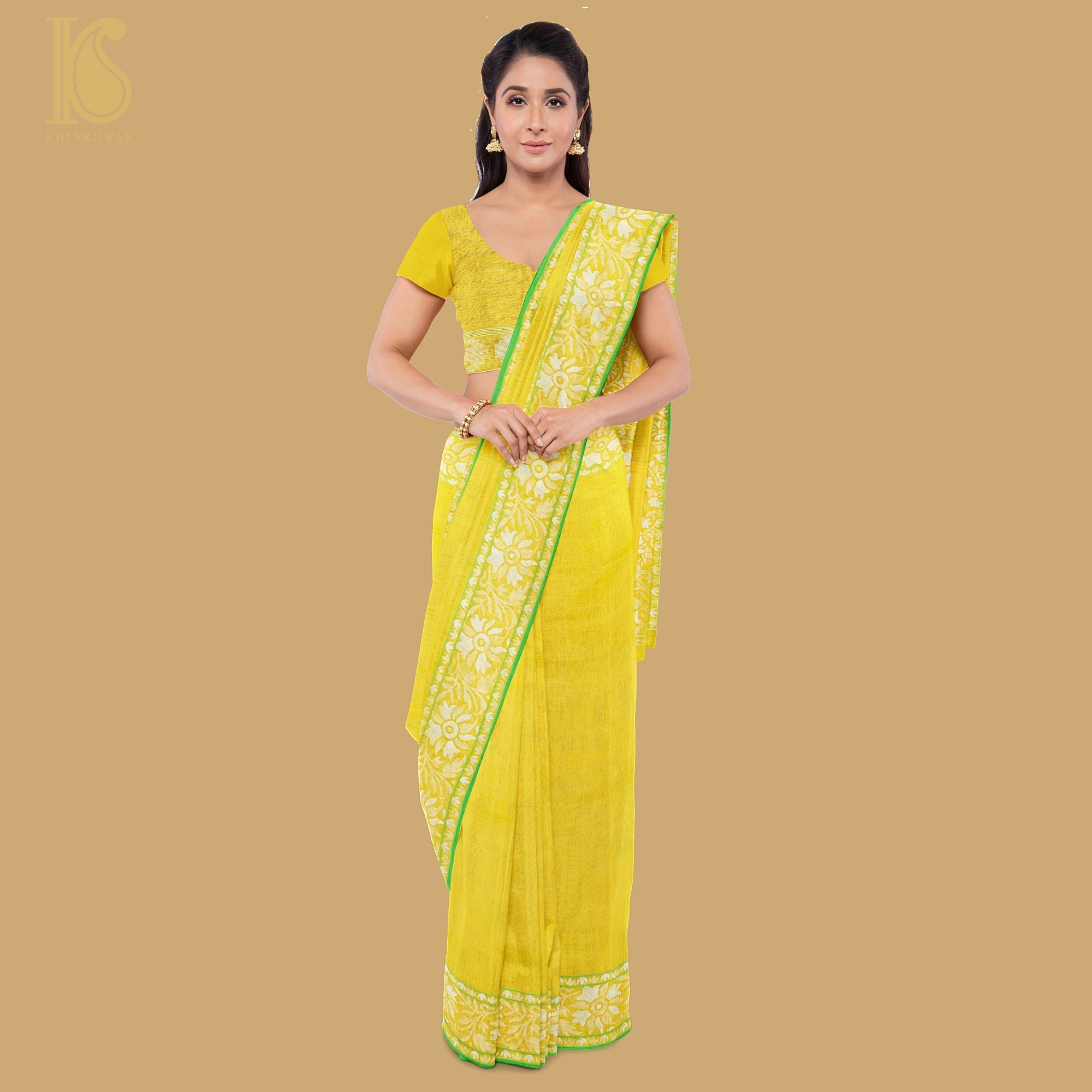 Pitambari Pure Cotton Real Silver Zari Handloom Banarasi Ektara Saree - Khinkhwab