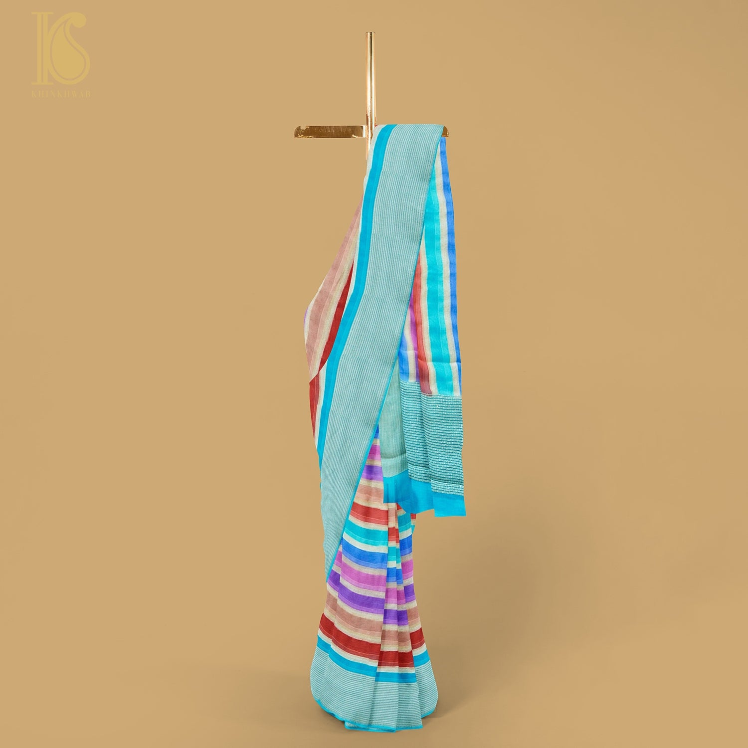 Blue Pure Georgette Handloom Stripes Banarasi Saree - Khinkhwab