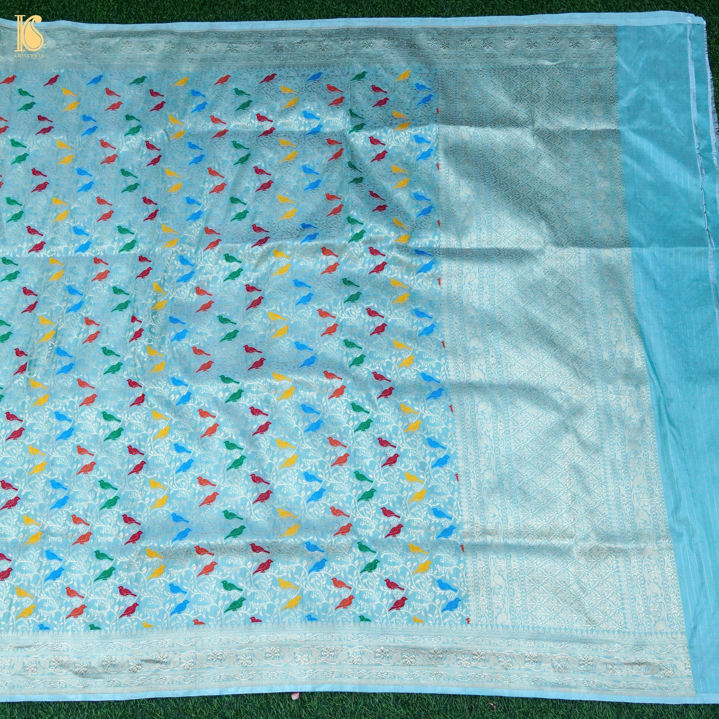 Blue Pure Katan Silk Handwoven Banarasi Jaal Bird Dupatta - Khinkhwab