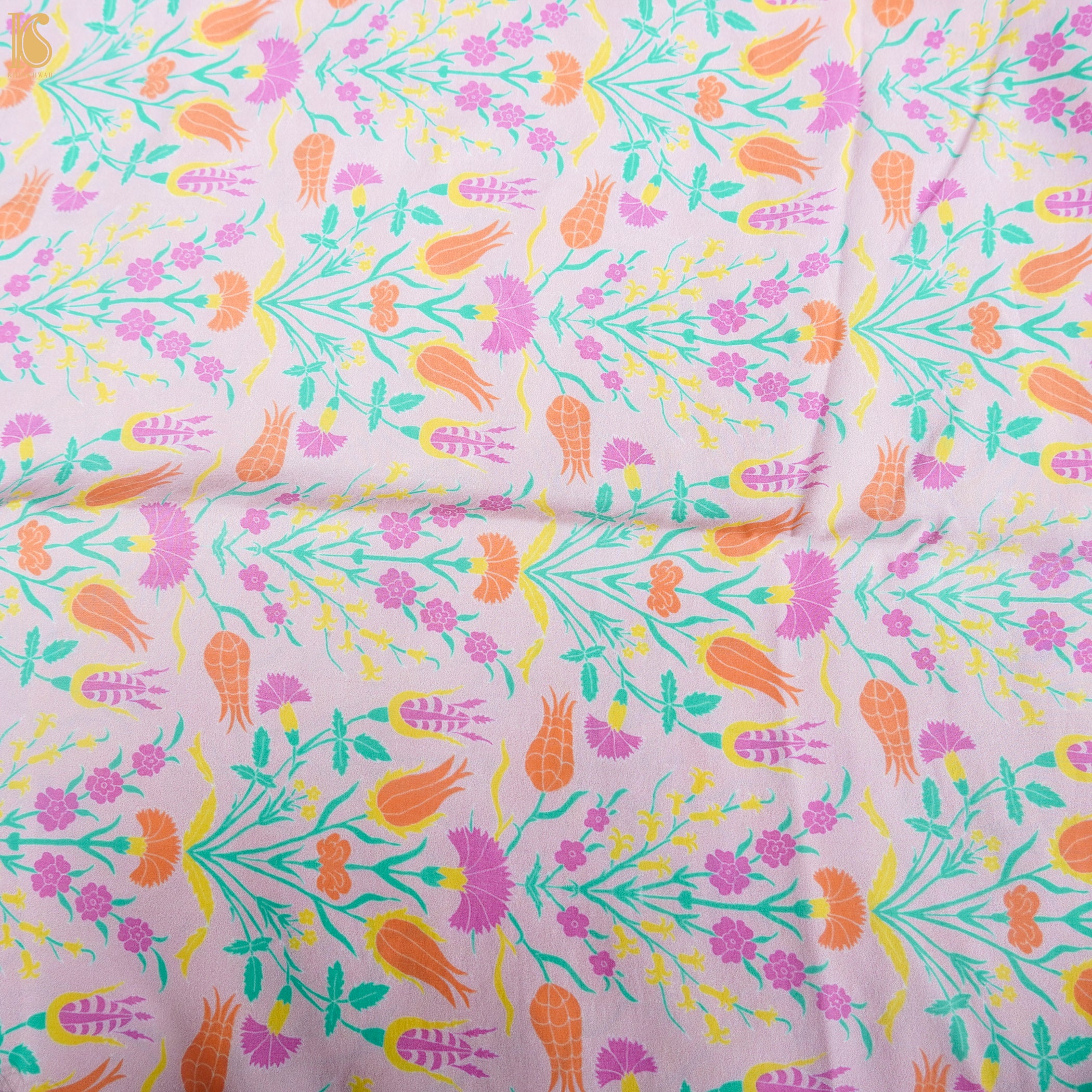 Lale- Pink Pure Sateen Silk Print Fabric - Khinkhwab