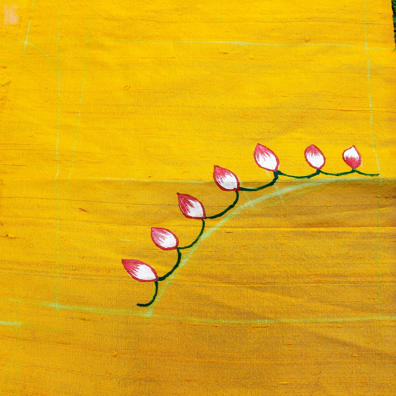 Green & Yellow Pure Cotton Hand Painted Pichwai Banarasi Saree - Khinkhwab