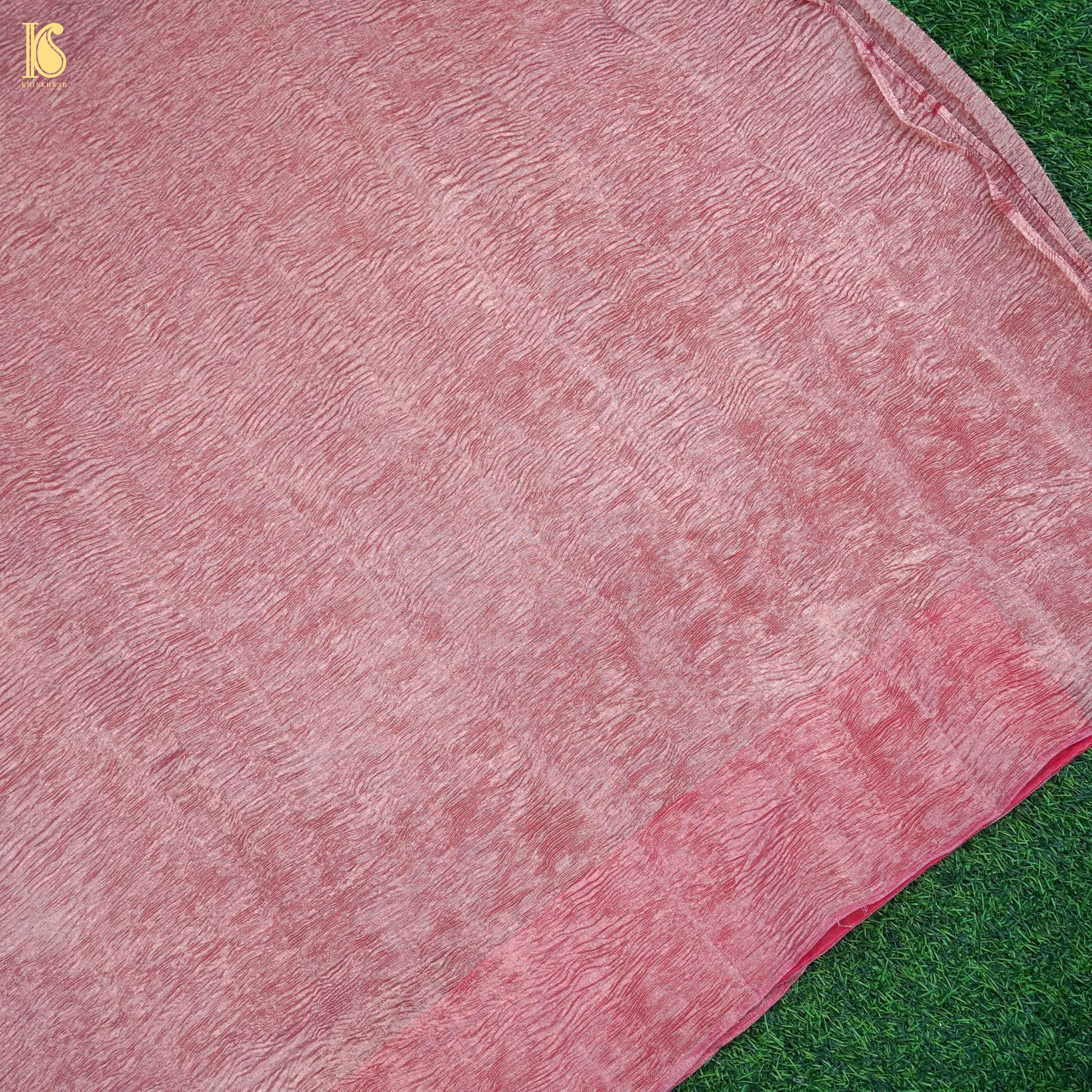 Oriental Pink Wrinkle Pure Tissue Silk Saree - Khinkhwab