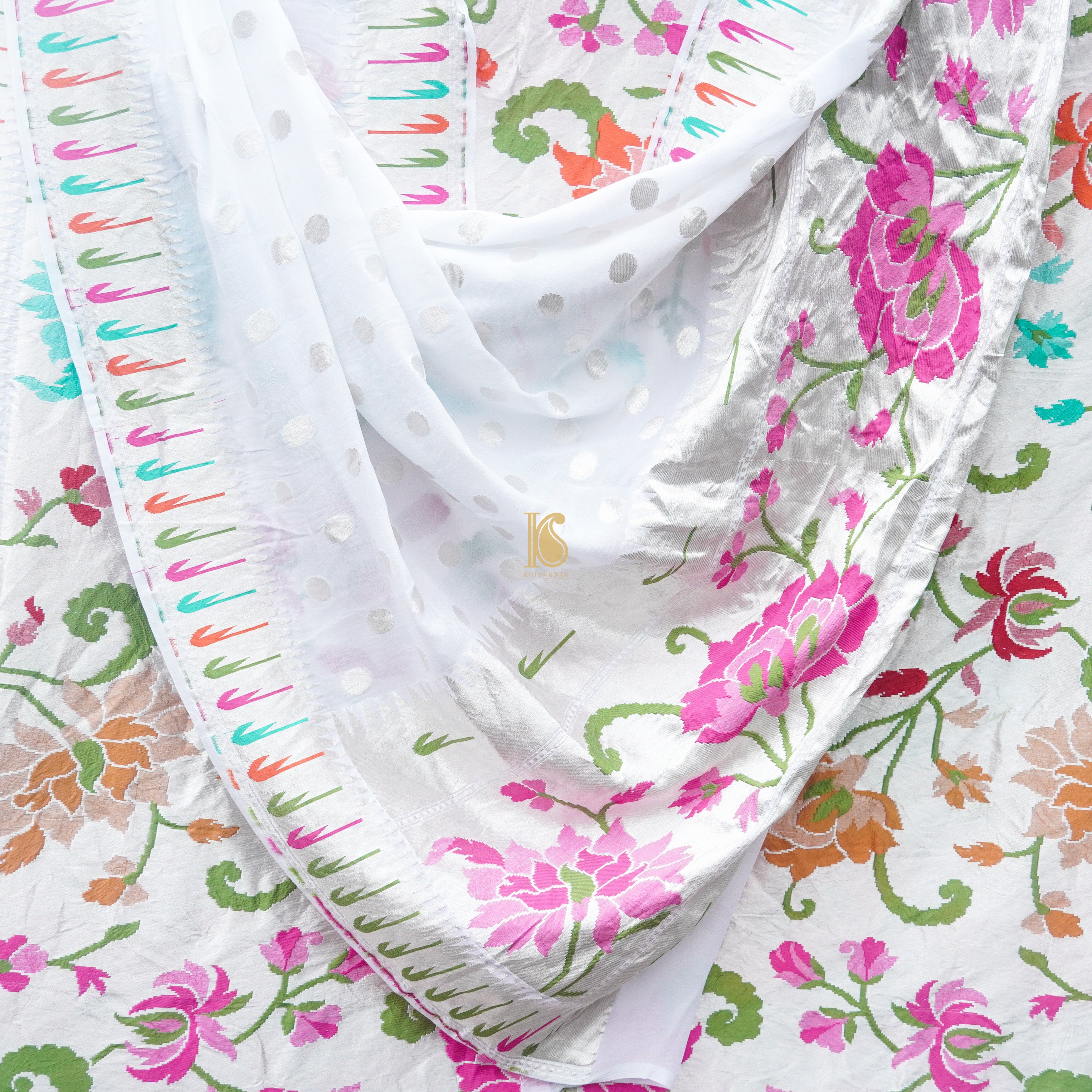 Handloom Pure Georgette Silver Zari Banarasi Suit Fabric - Khinkhwab