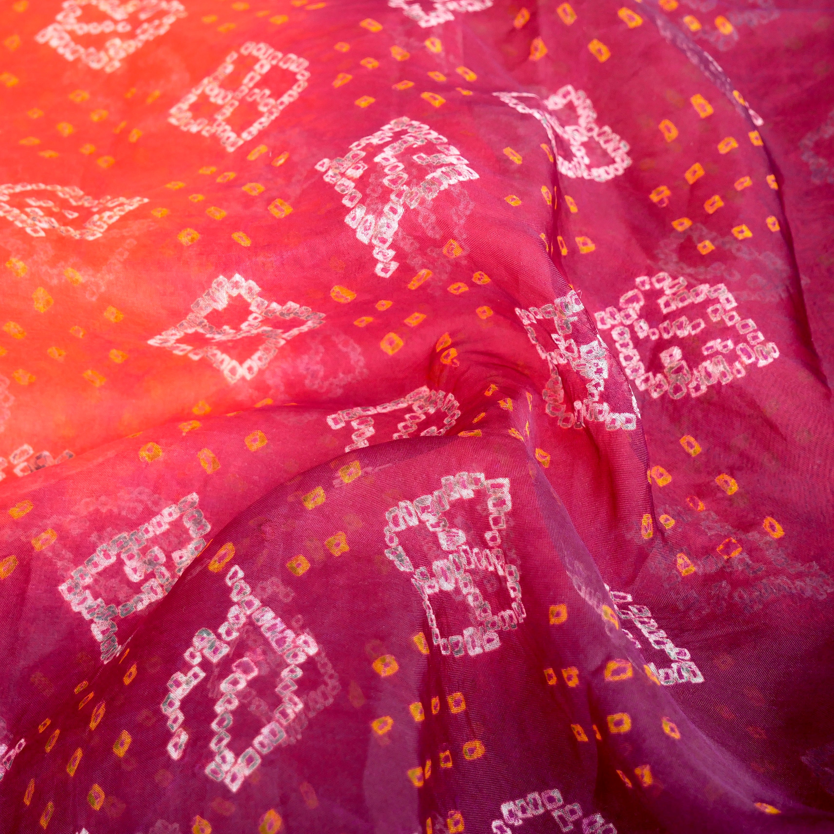 Handwoven Pure Organza Silk Bandhani Saree - Khinkhwab