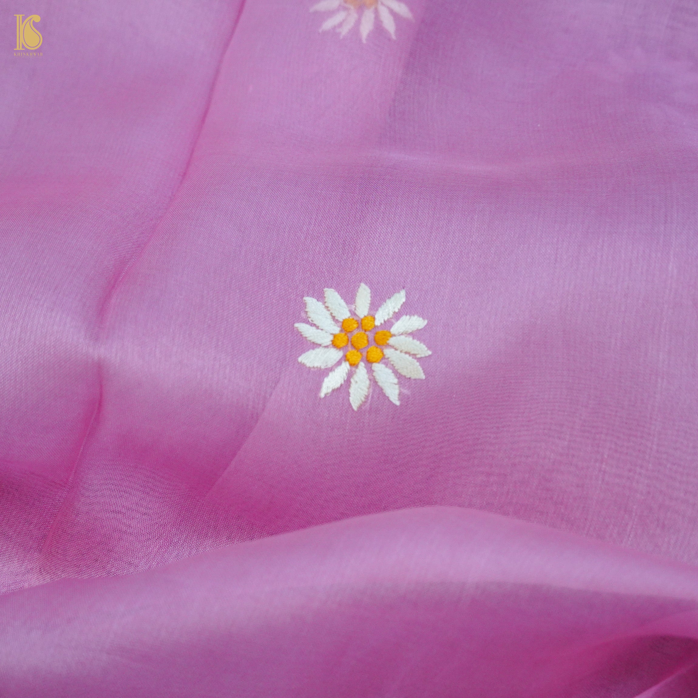 Pink Handcrafted Parsi Gara Pure Organza Saree - Khinkhwab