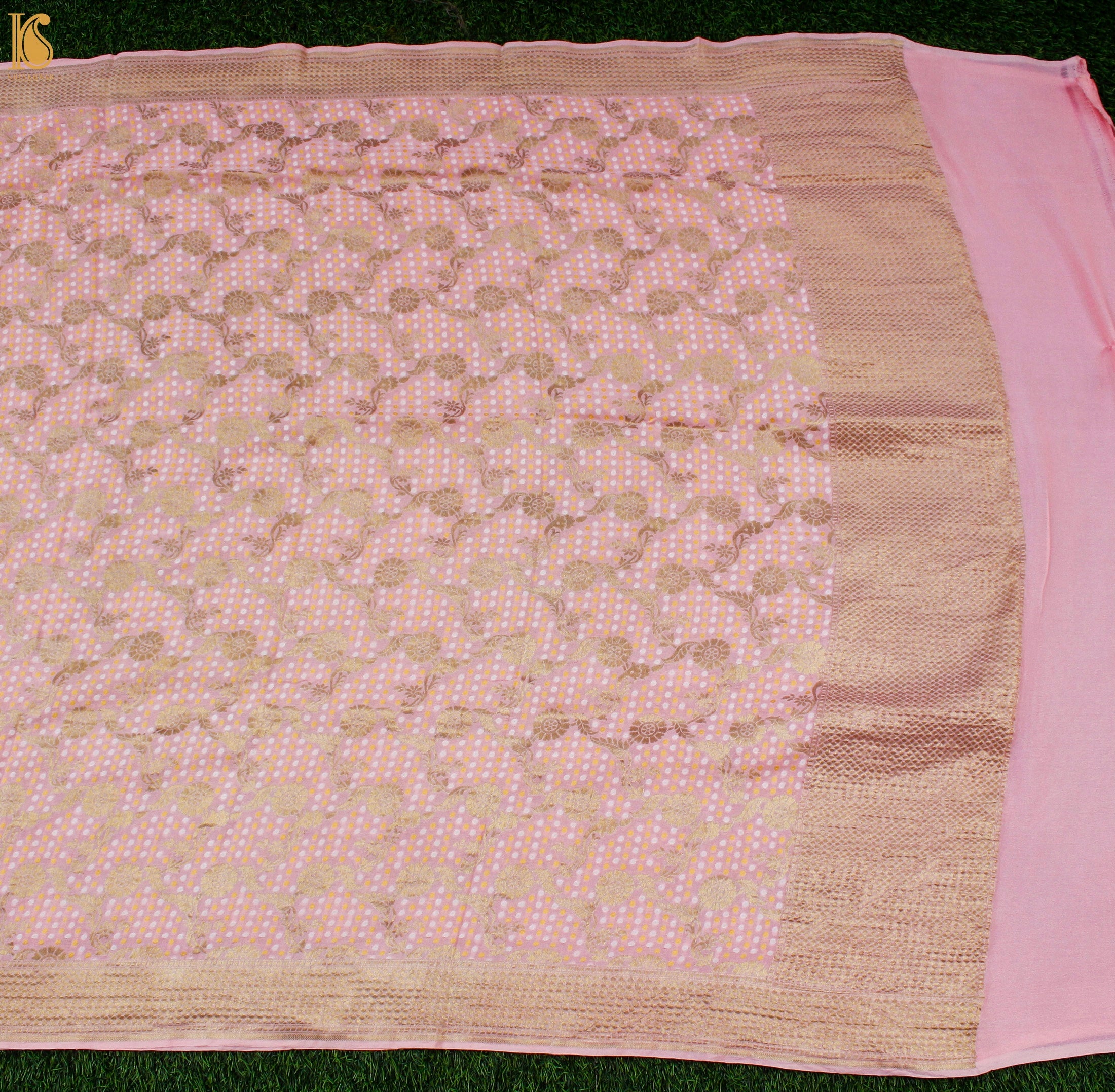 Baby Pink Georgette Handloom Banarasi Dupatta - Khinkhwab