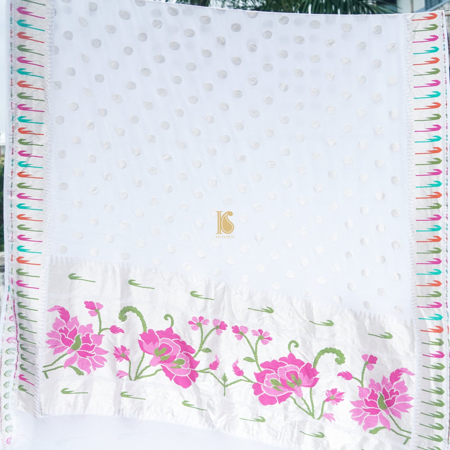 Handloom Pure Georgette Silver Zari Banarasi Suit Fabric - Khinkhwab