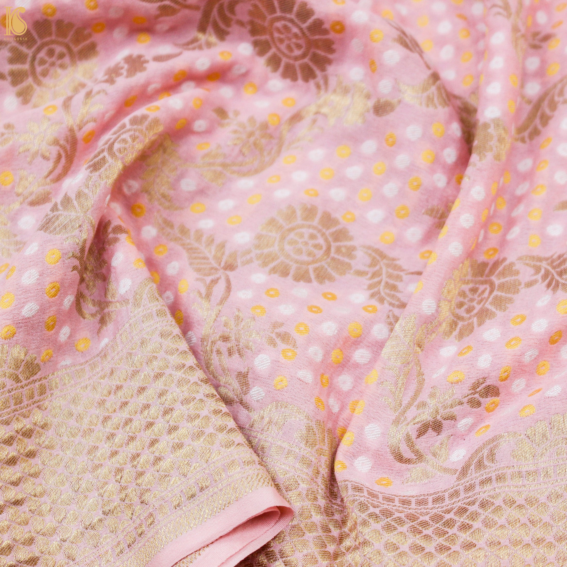 Baby Pink Georgette Handloom Banarasi Dupatta - Khinkhwab