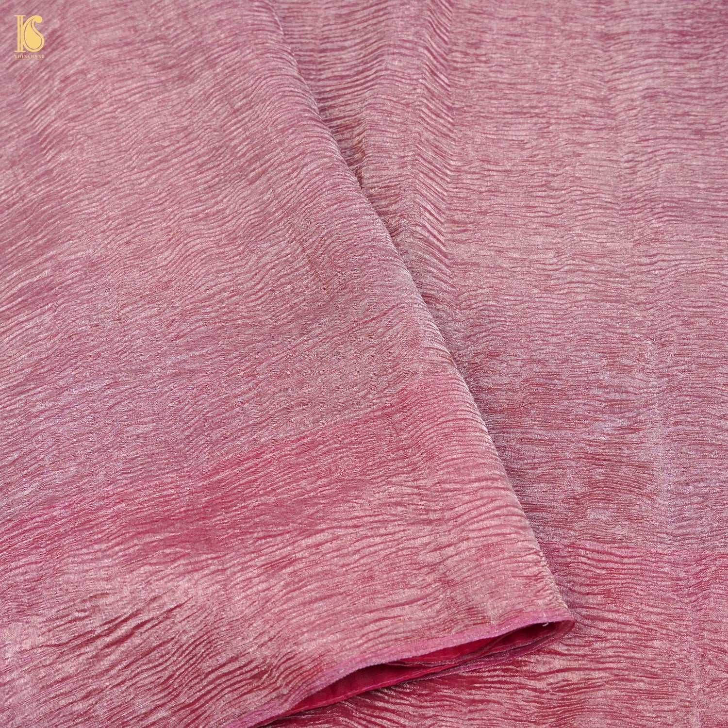 Oriental Pink Wrinkle Pure Tissue Silk Saree - Khinkhwab