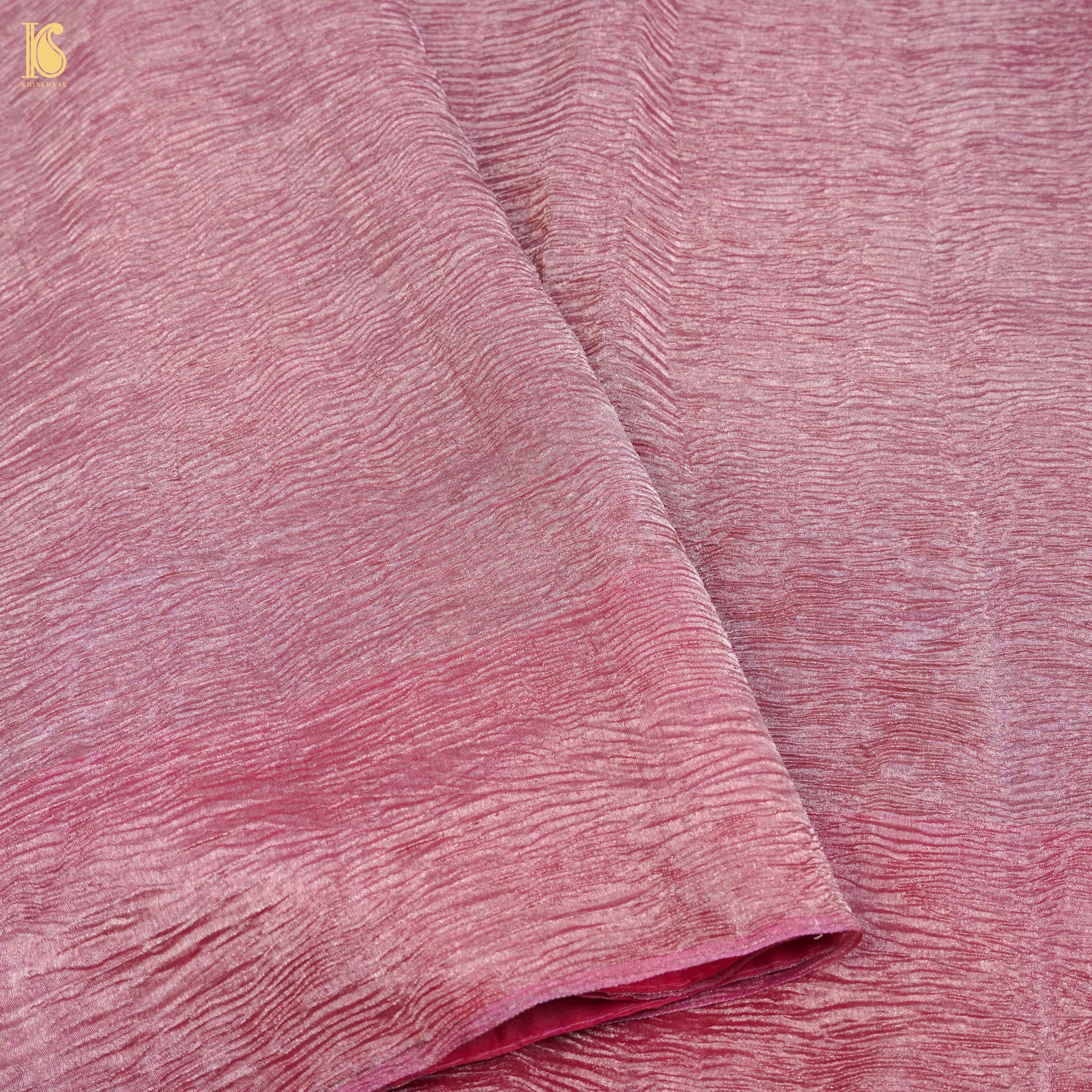 Oriental Pink Wrinkle Pure Tissue Silk Saree - Khinkhwab