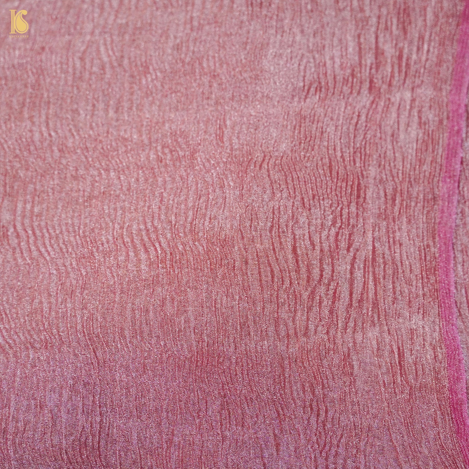 Oriental Pink Wrinkle Pure Tissue Silk Saree - Khinkhwab
