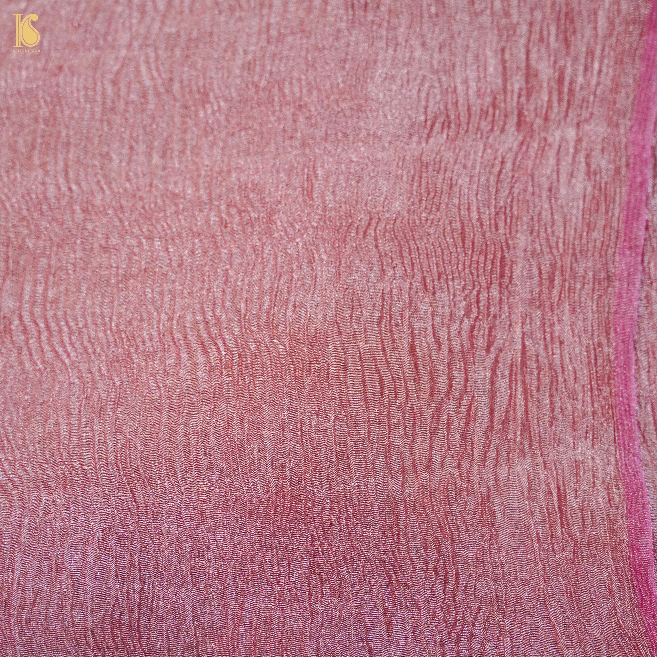 Oriental Pink Wrinkle Pure Tissue Silk Saree - Khinkhwab