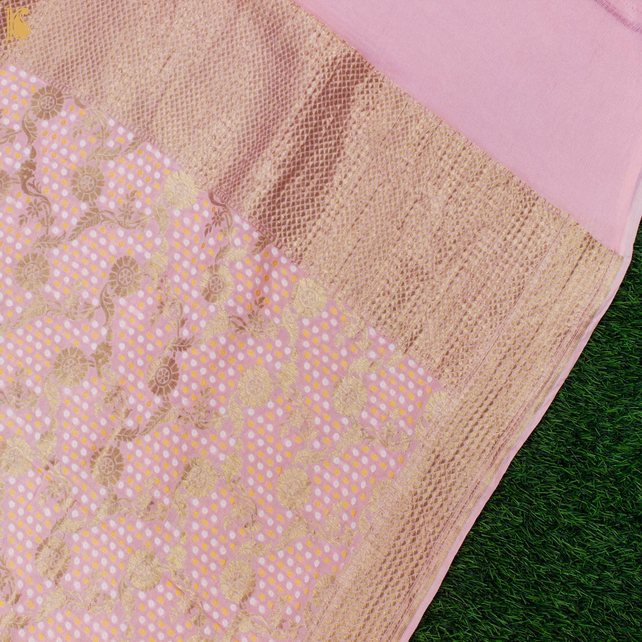 Baby Pink Georgette Handloom Banarasi Dupatta - Khinkhwab
