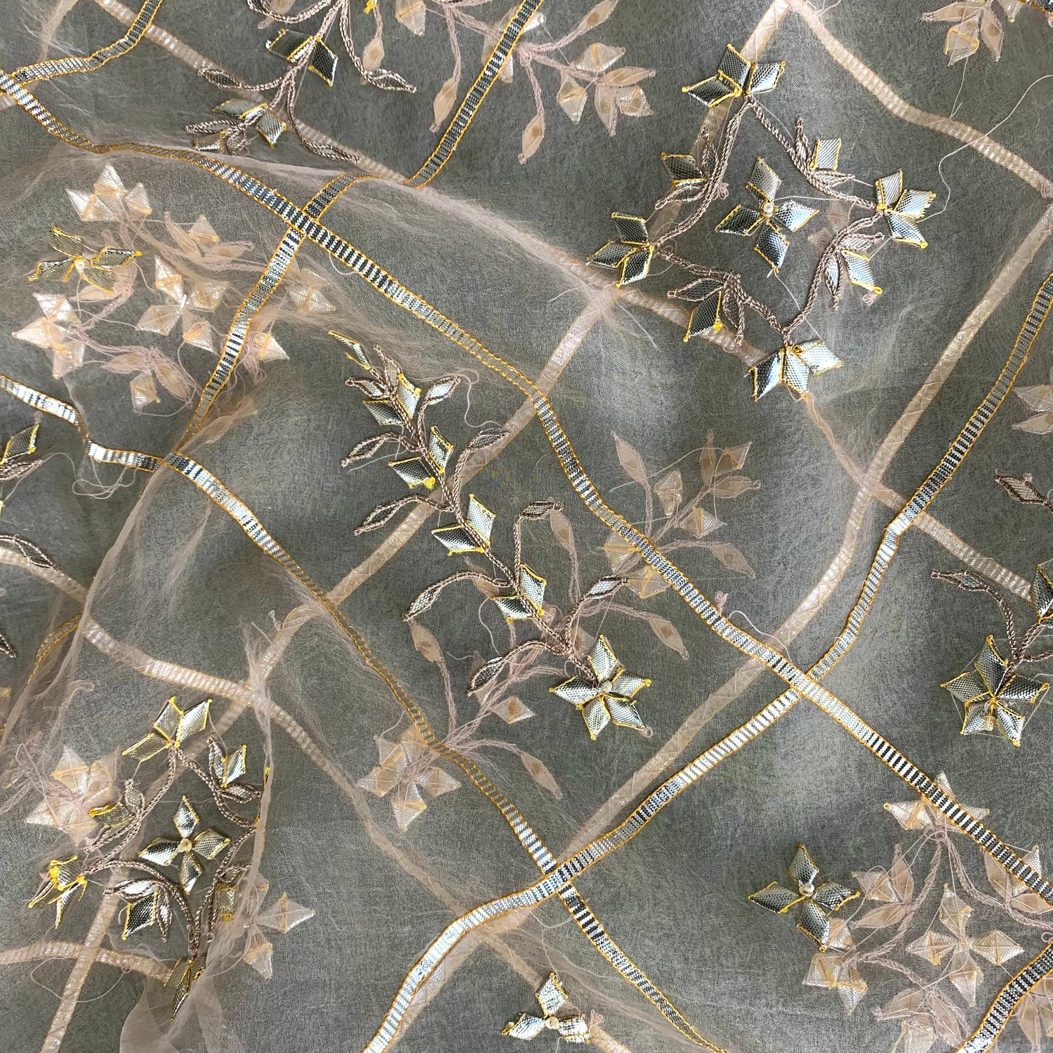 Pure Organza Silk Dupatta with Jaal Patti Embroidery - Khinkhwab