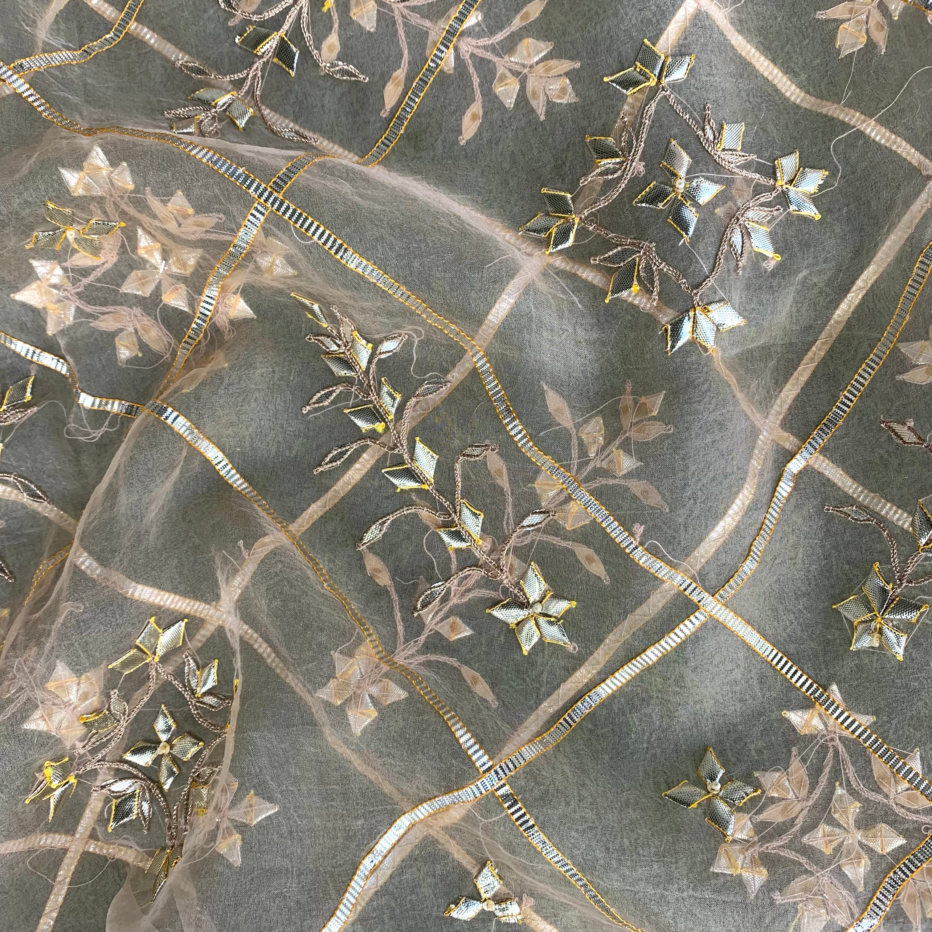 Pure Organza Silk Dupatta with Jaal Patti Embroidery - Khinkhwab
