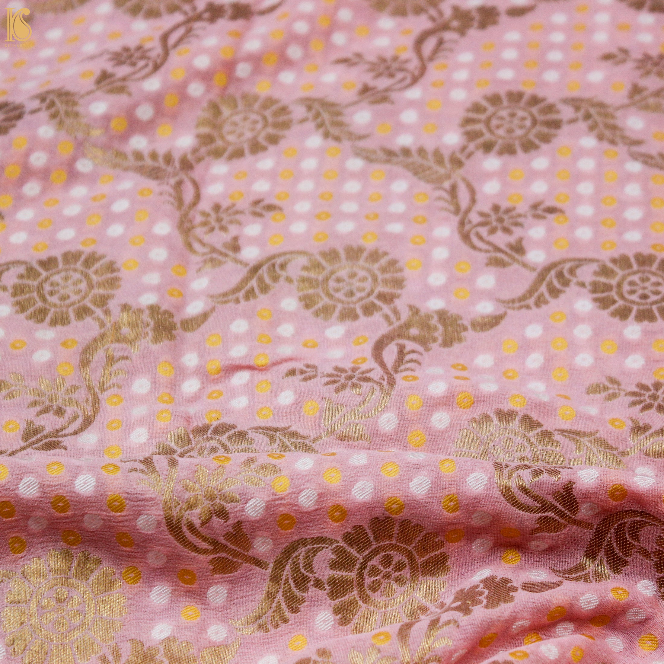 Baby Pink Georgette Handloom Banarasi Dupatta - Khinkhwab