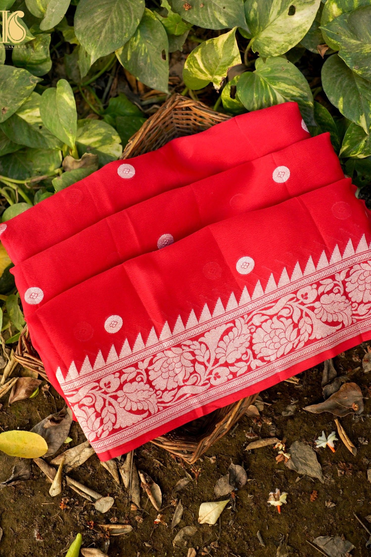A handwoven Banarasi scattered with asharfi bootis — Khinkhwab