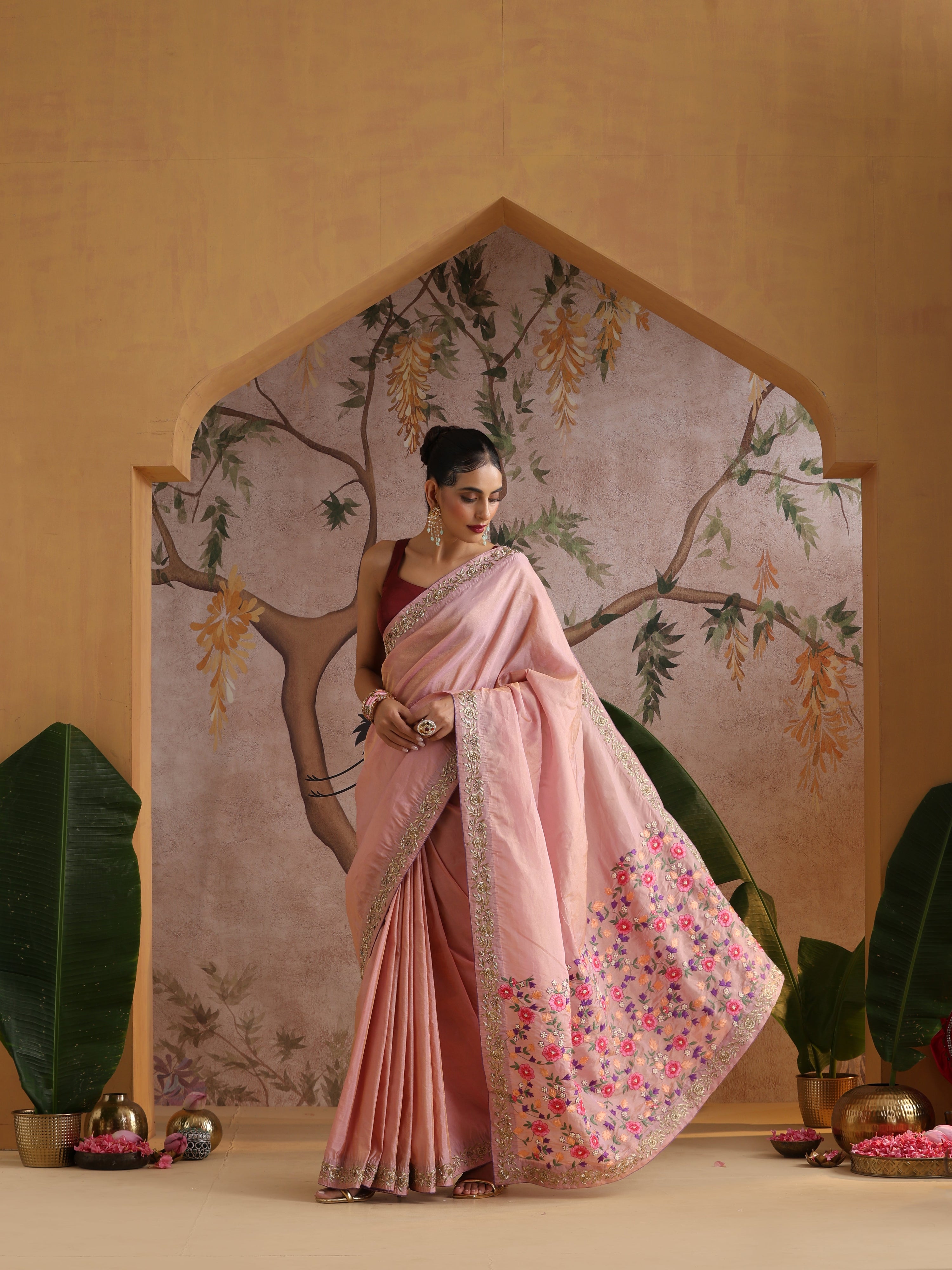 Handwoven Banarasi tissue silk zardozi embroidery saree by Khinkhwab