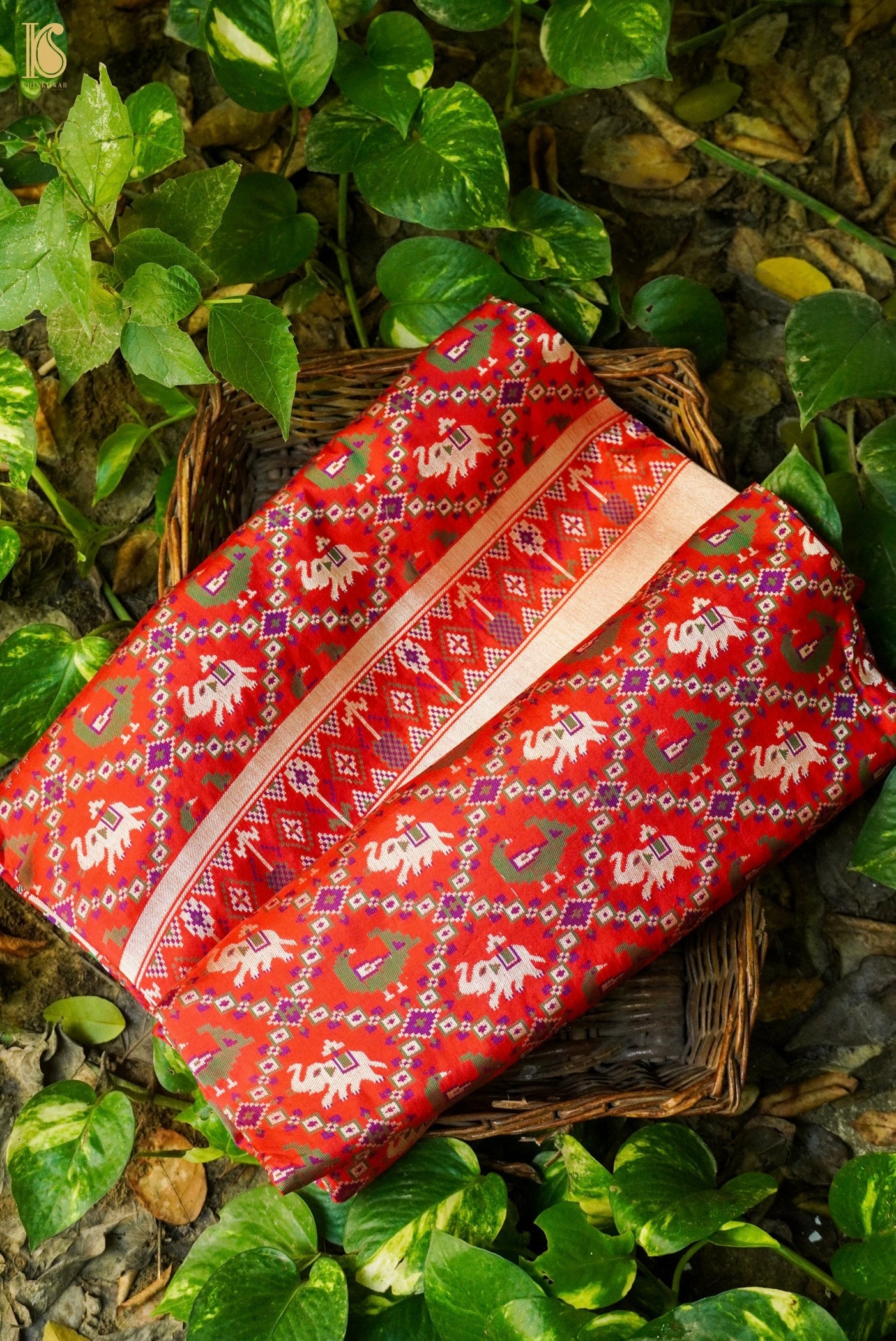 Handwoven Banarasi Katan silk Patola saree by Khinkhwab