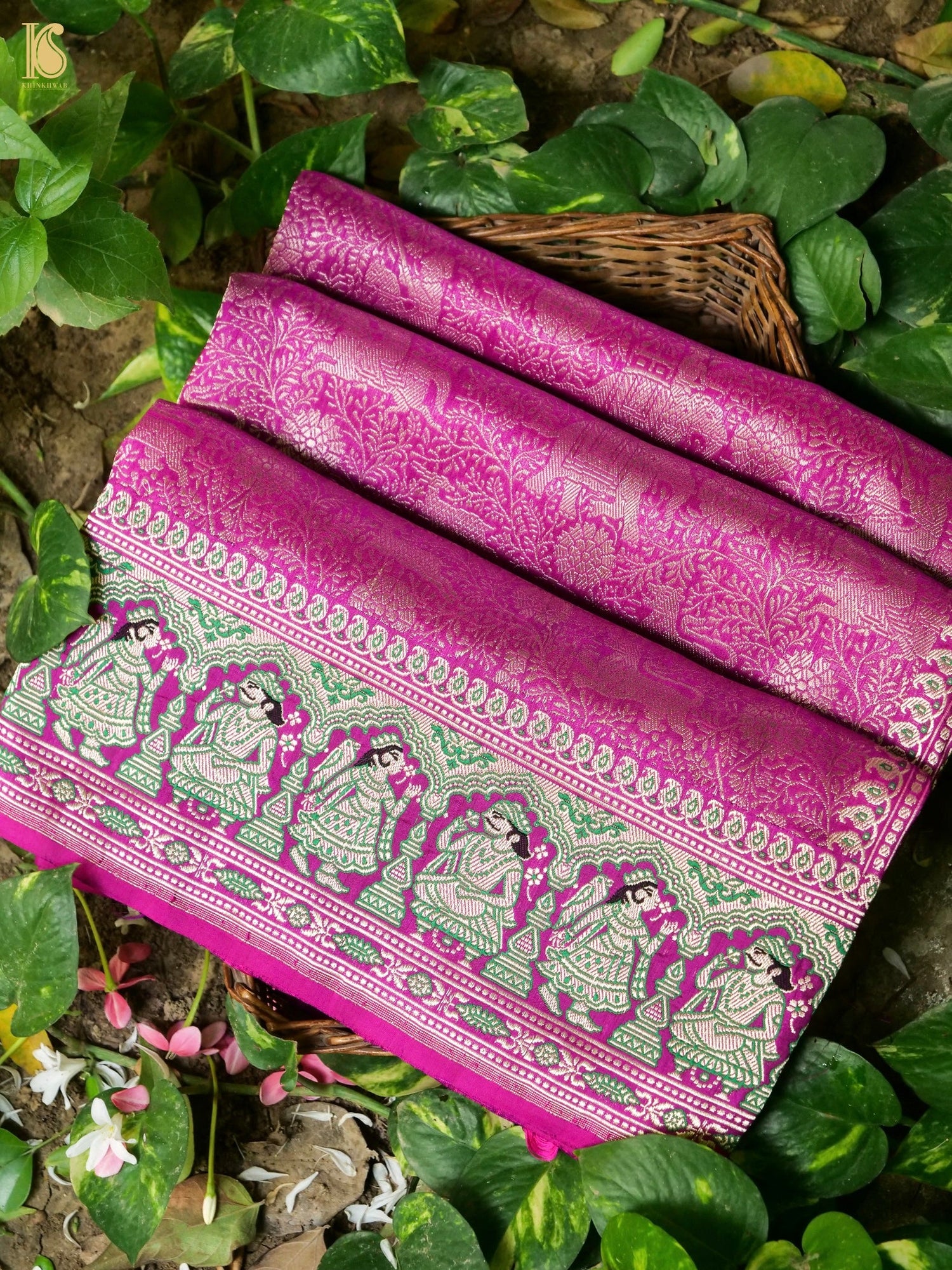 Khinkhwab handwoven Banarasi Baluchari katan silk shikargah saree