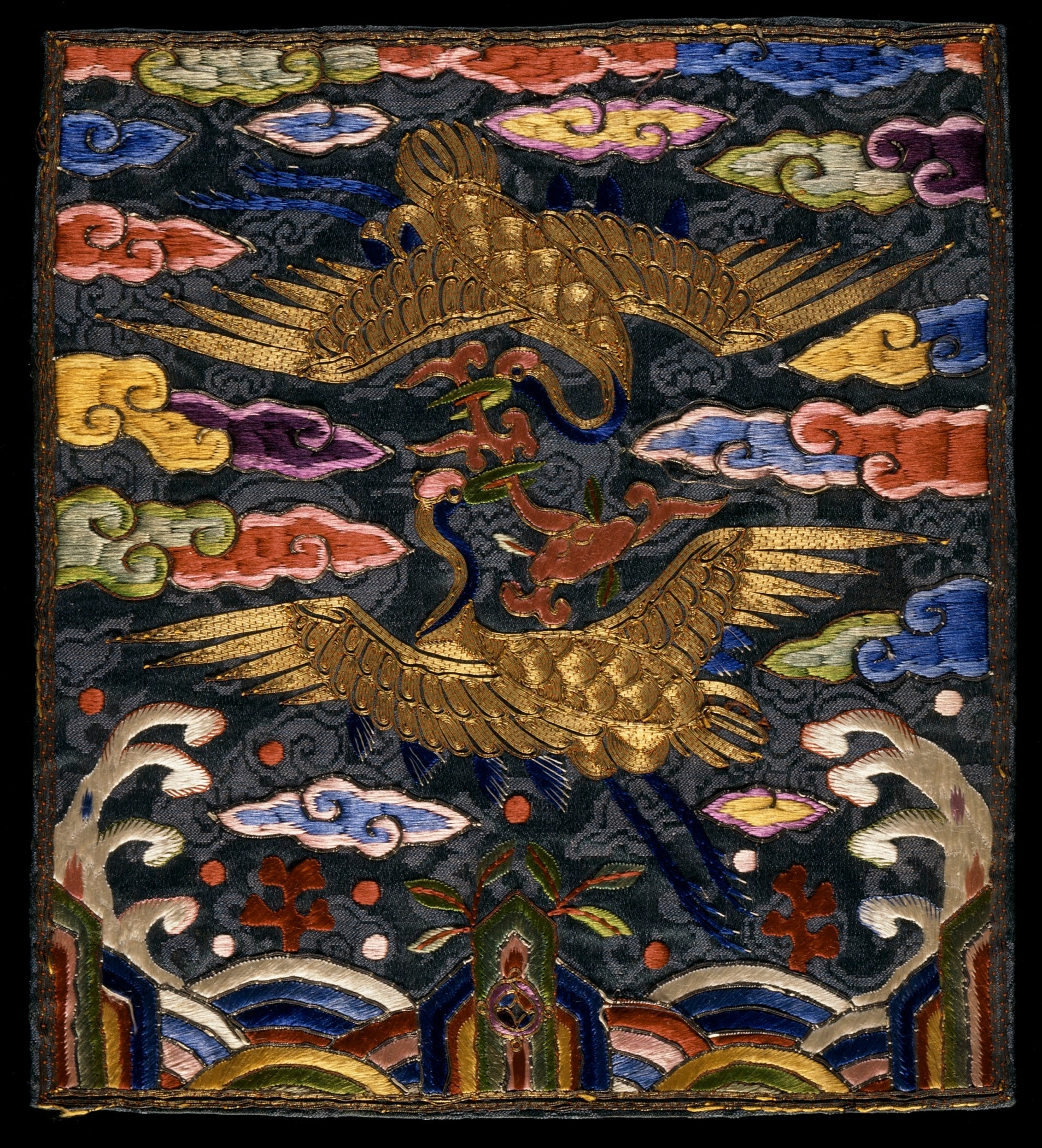 Korean rank badge with two cranes, Joseon dynasty