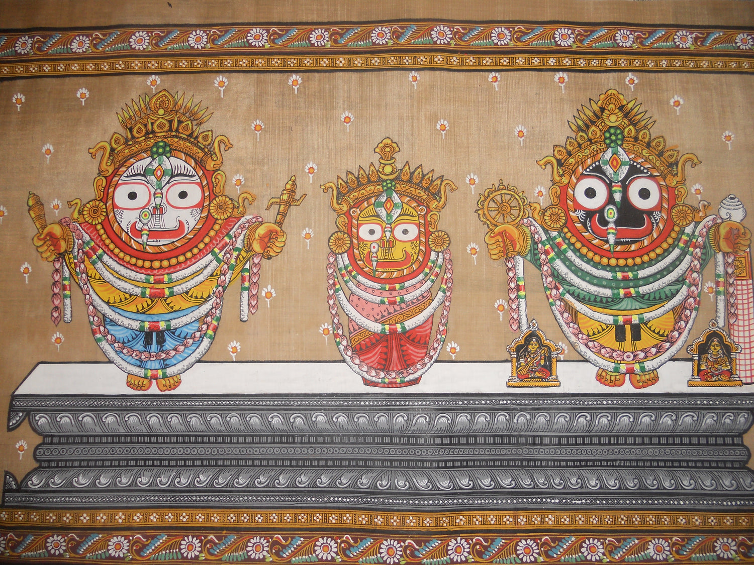 Pattachitra painting on cloth from Raghurajpur, Odisha, with Hindu mythological figures