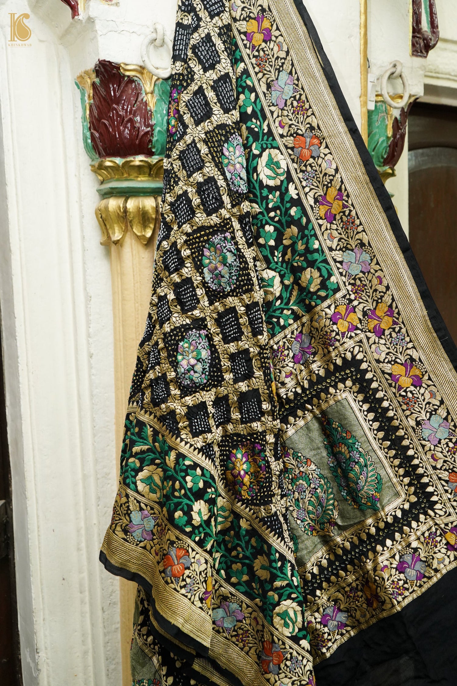 Georgette Banarasi Bandhani Dupatta in Black — Khinkhwab
