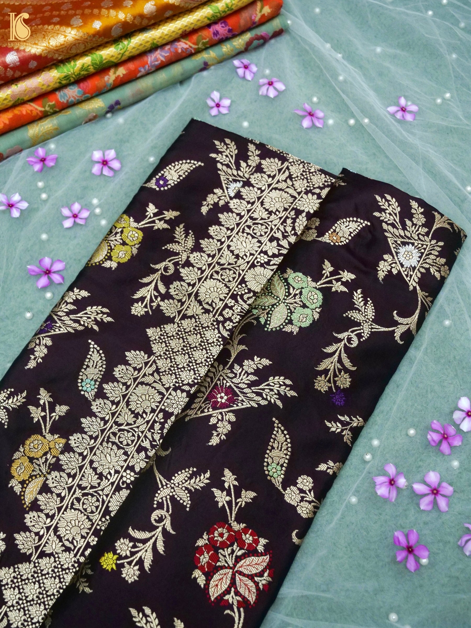 Handwoven Banarasi Katan Silk Kadwa Jangla Saree in Wine Purple — Khinkhwab