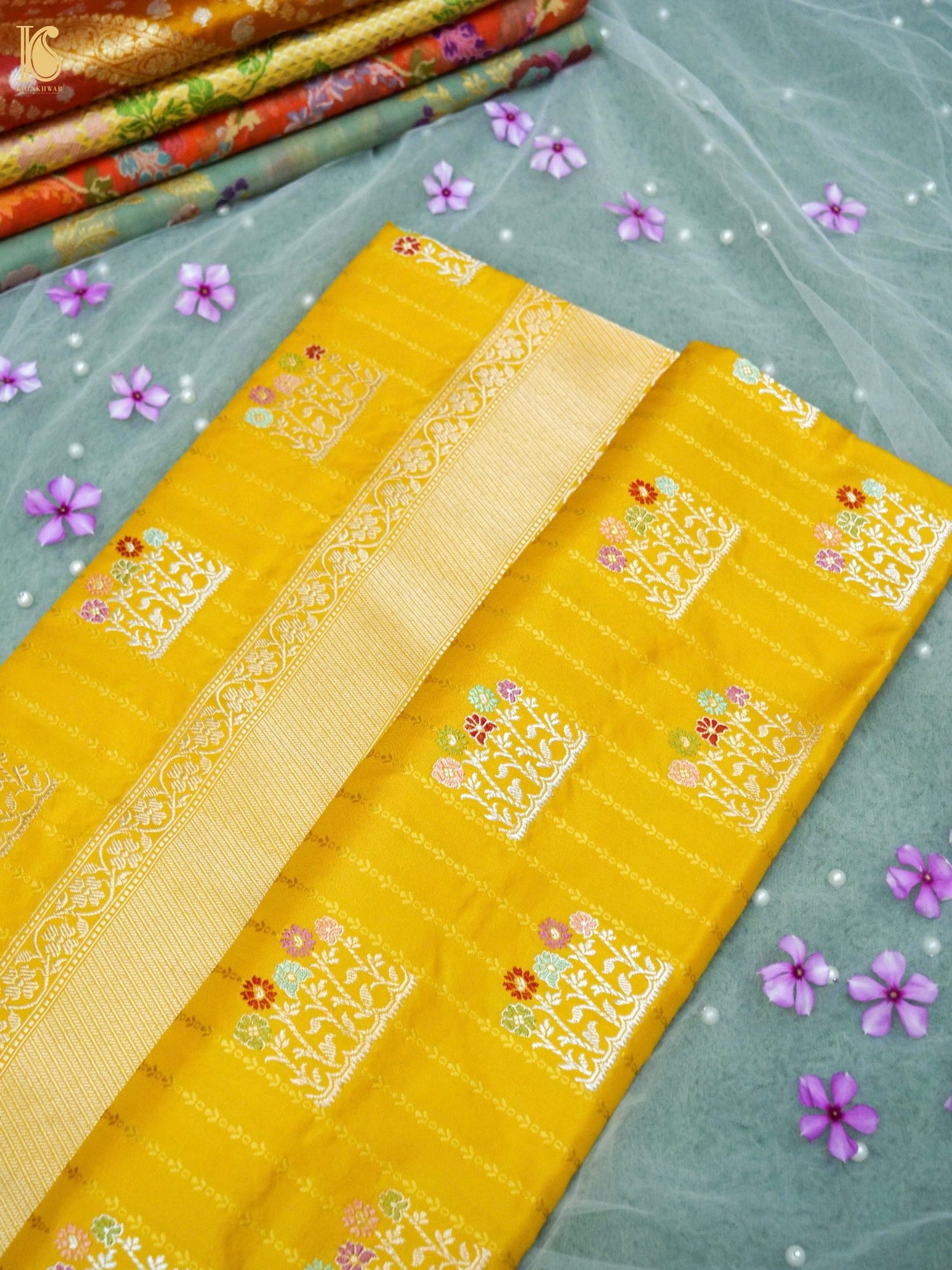 Handwoven Banarasi Katan Silk Kadwa Jangla Saree in Marigold Yellow — GI-protected Khinkhwab
