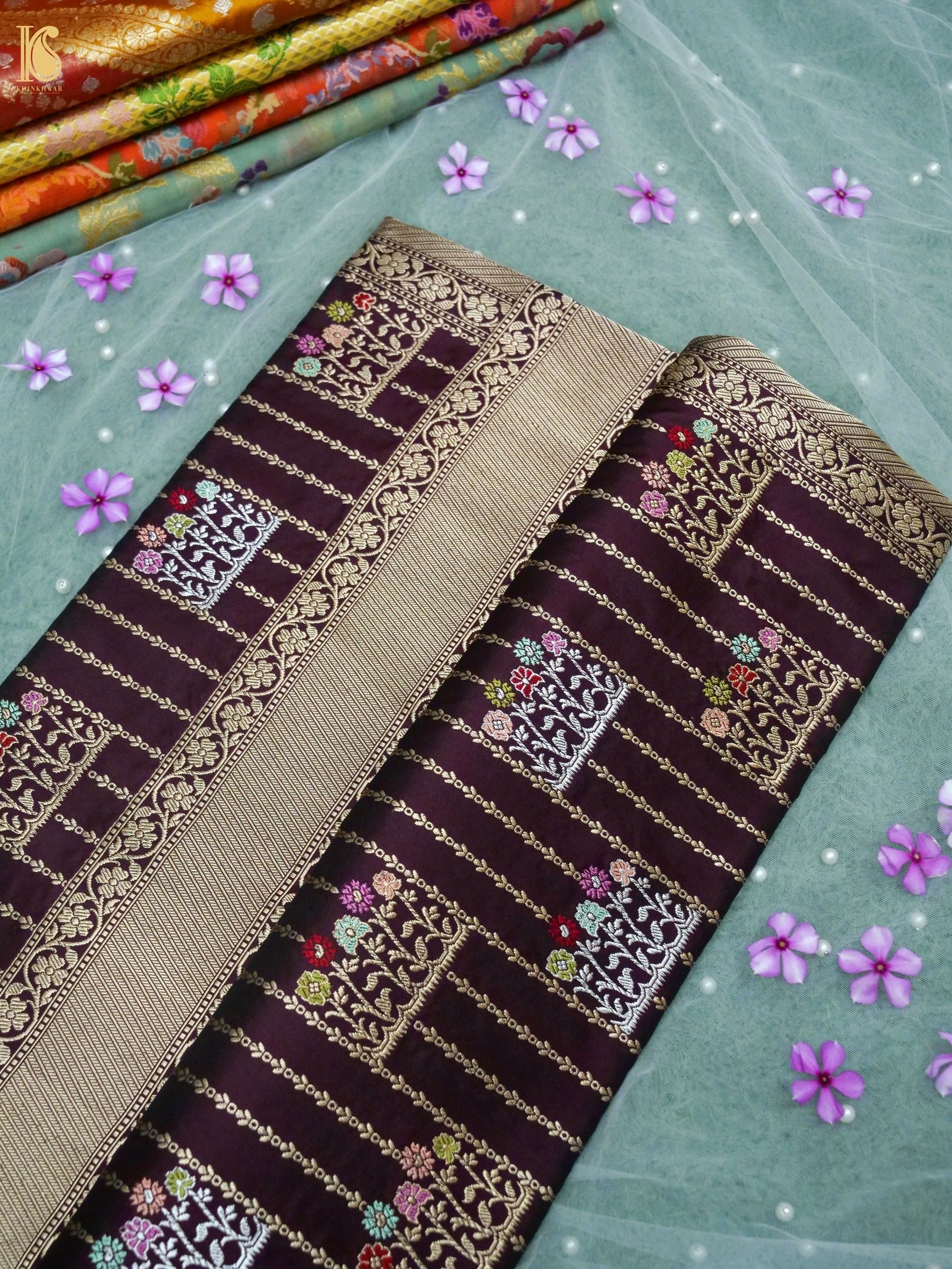 Handwoven Banarasi Katan Silk Kadwa Booti Saree in Deep Wine — Khinkhwab