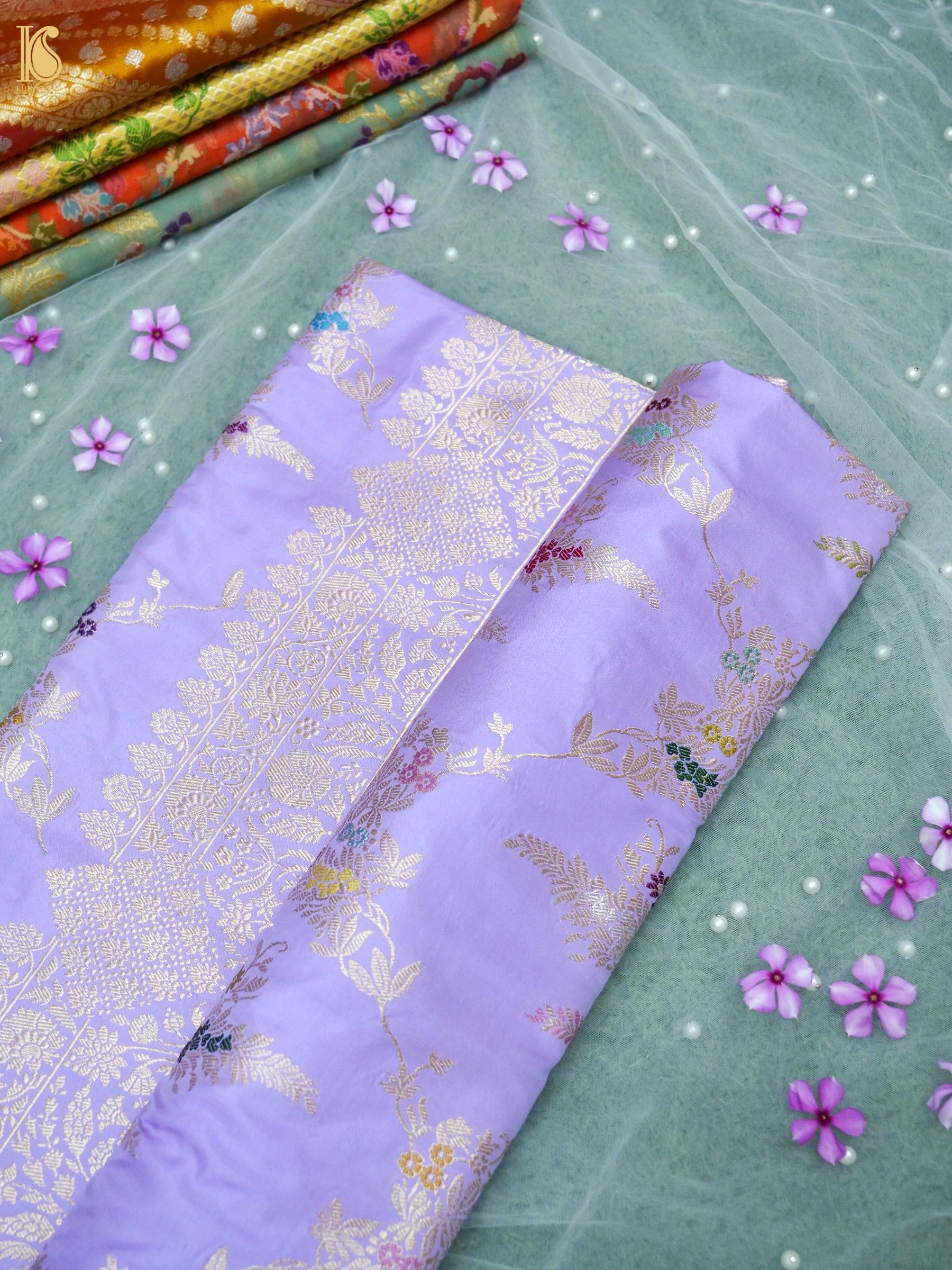 Handwoven Banarasi Katan Silk Kadwa Jangla Saree in Lavender Purple — Khinkhwab