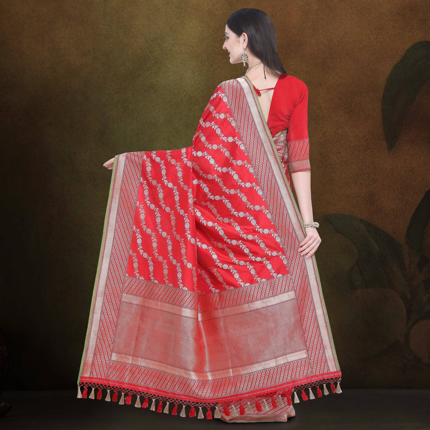 A red pure Katan silk handloom Banarasi saree, classic bridal red