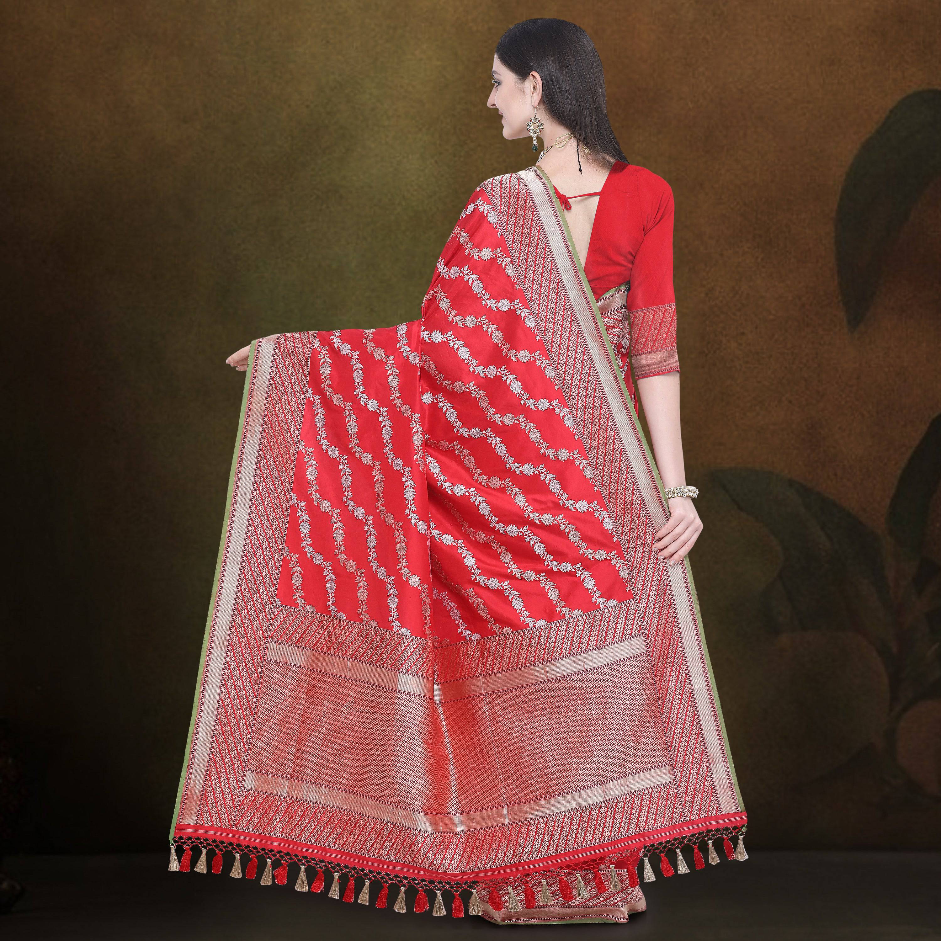 A red pure Katan silk handloom Banarasi saree, classic bridal red