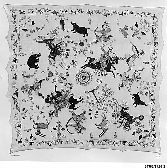 An 18th-century Chamba rumal embroidered in untwisted silk floss, Himachal Pradesh — The Metropolitan Museum of Art (public domain)