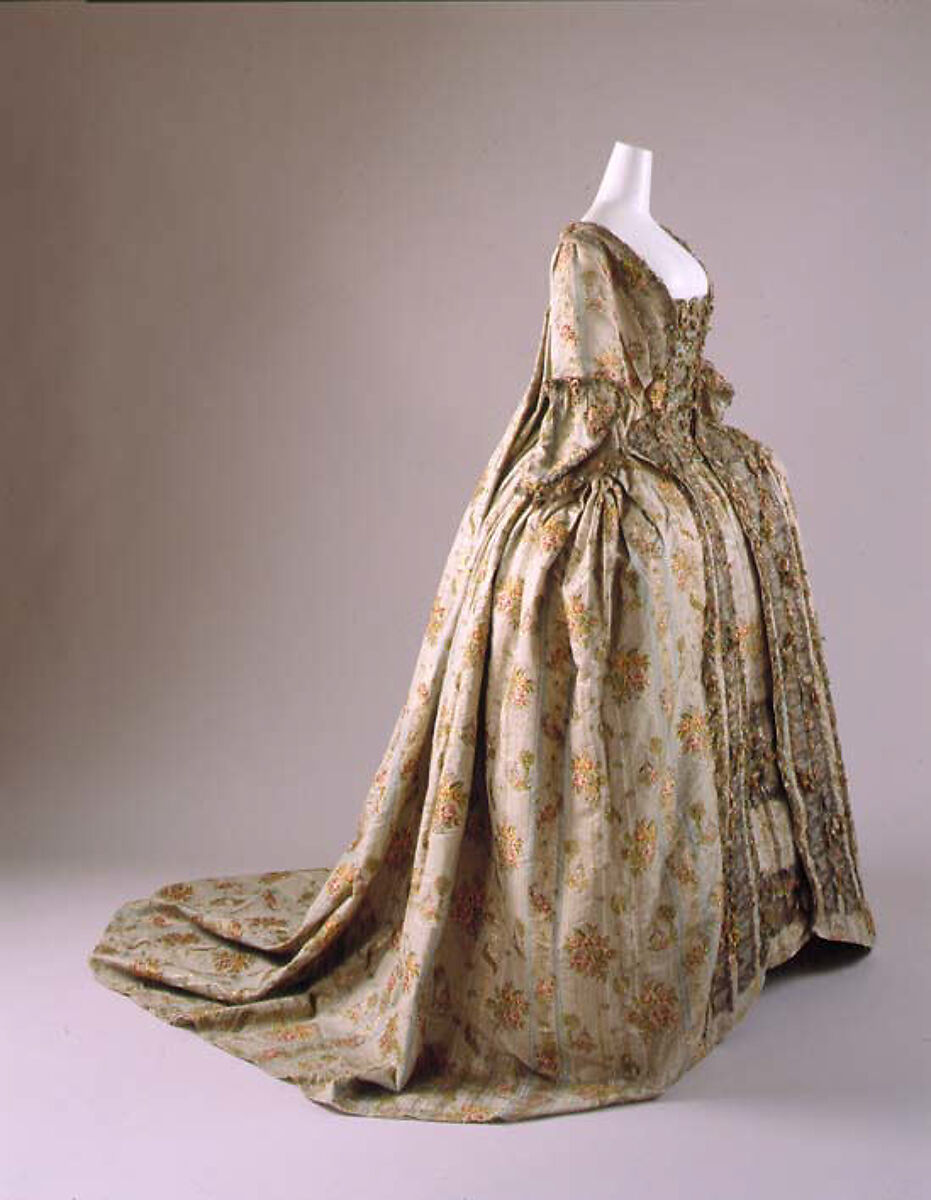 An 18th-century French court dress in Lyonnais silk and metal-thread brocade. The Metropolitan Museum of Art (public domain)