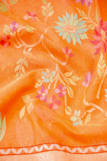 Handloom Banarasi Real Silver Zari Cotton by Kora Saree