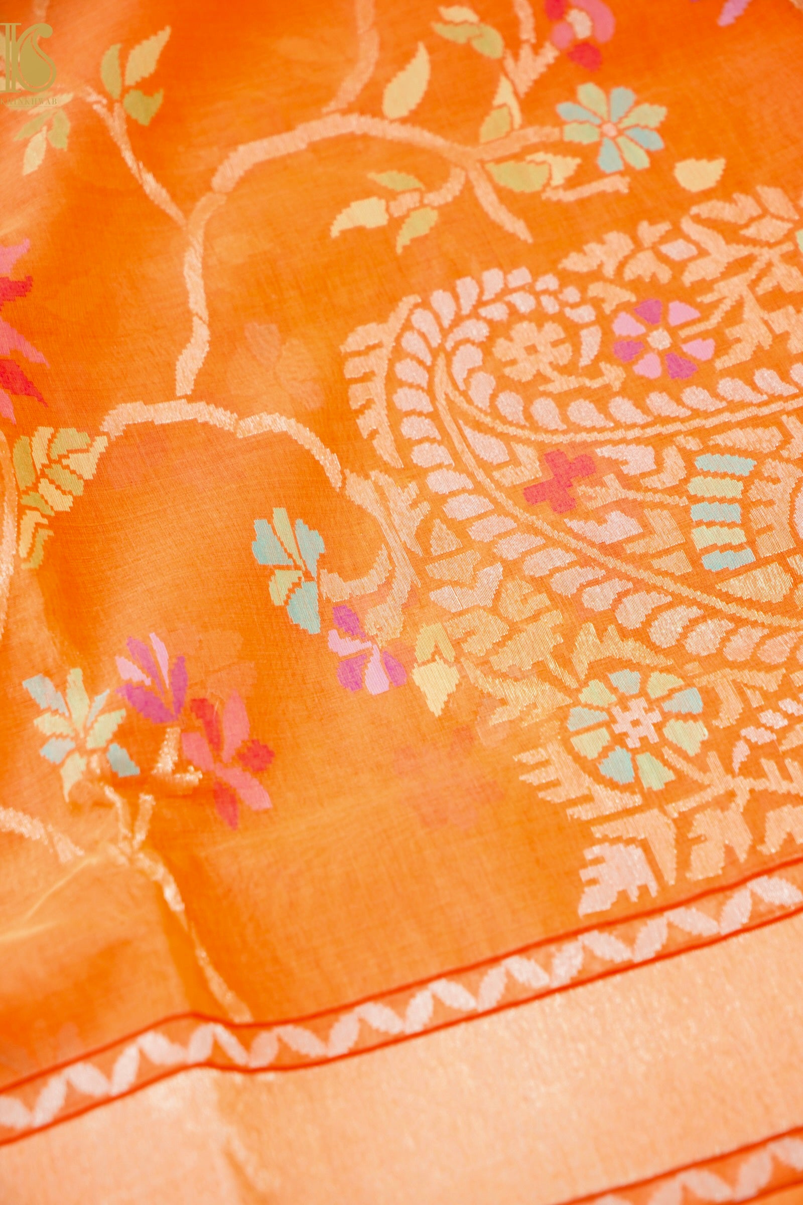 Handloom Banarasi Real Silver Zari Cotton by Kora Saree